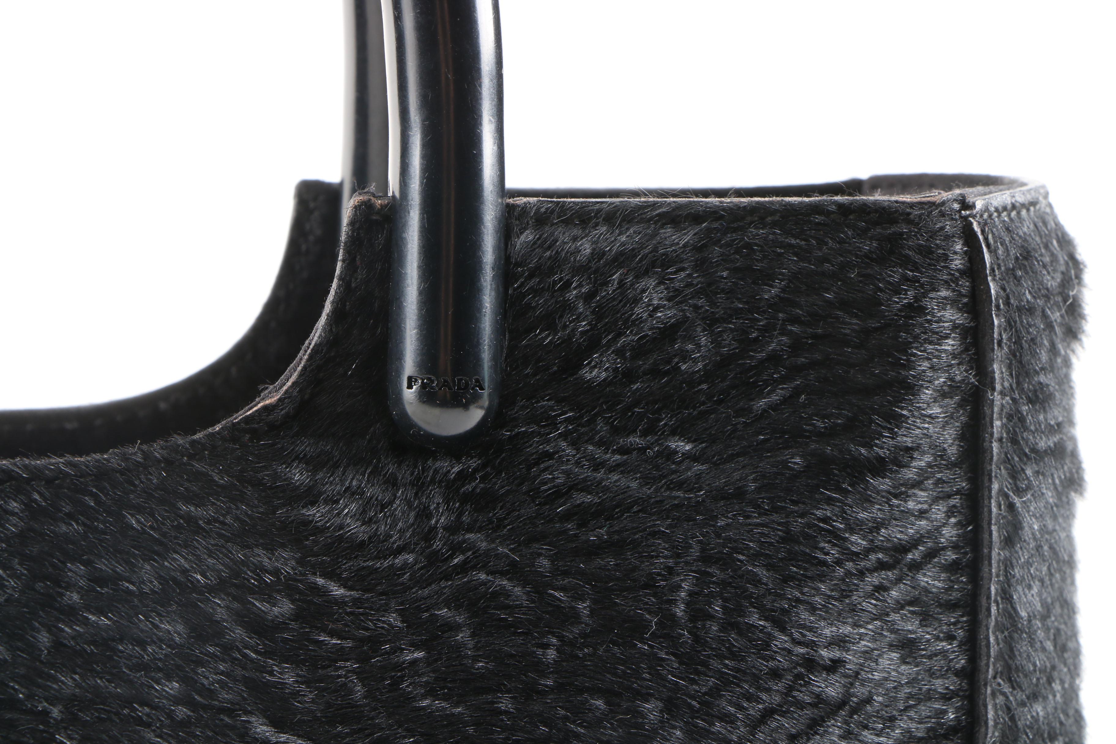 Prada Handbag in Black Textured Pony Hair, Vintage