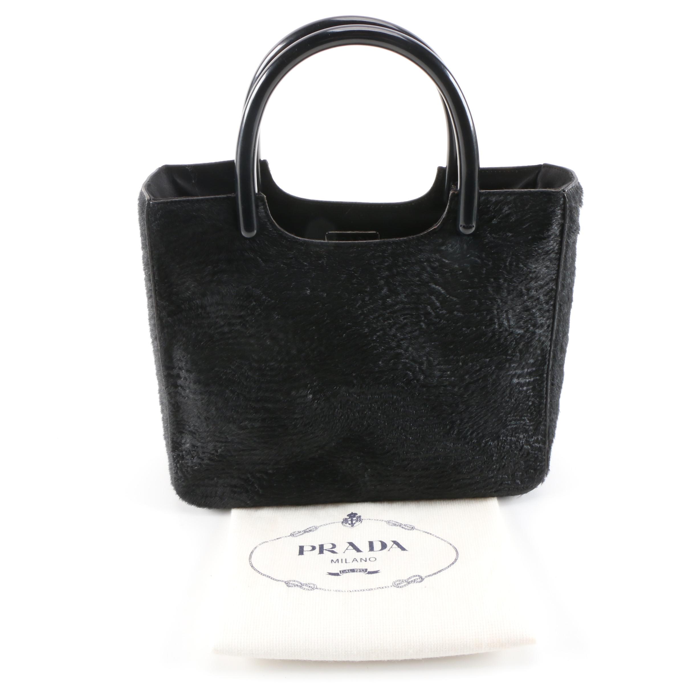 Prada Handbag in Black Textured Pony Hair, Vintage