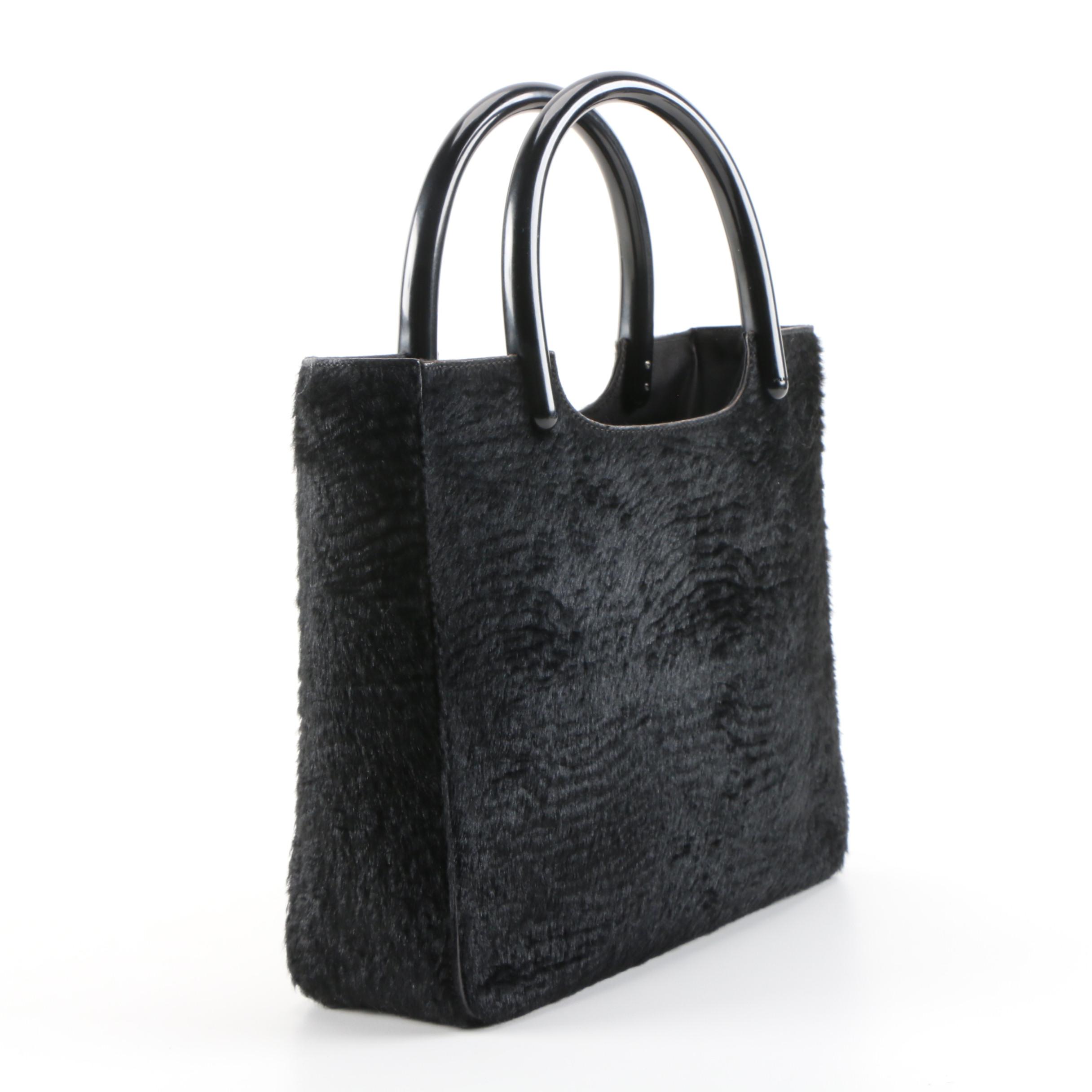 Prada Handbag in Black Textured Pony Hair, Vintage