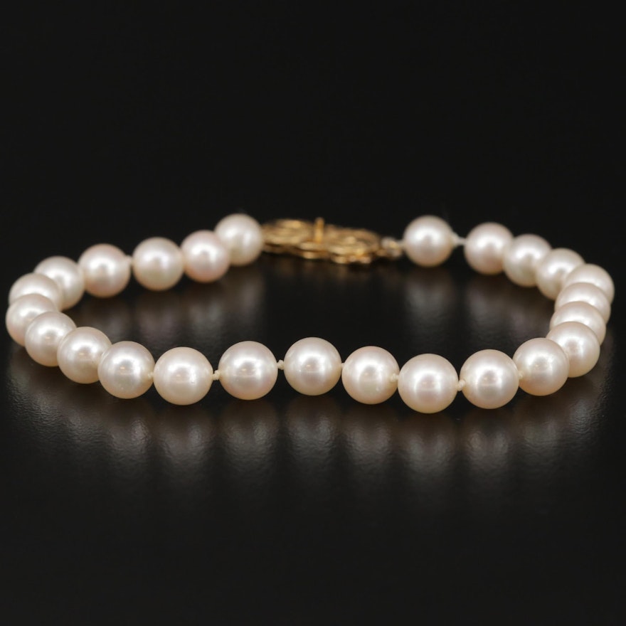 Mikimoto Single Strand Pearl Bracelet with 18K Gold Clasp