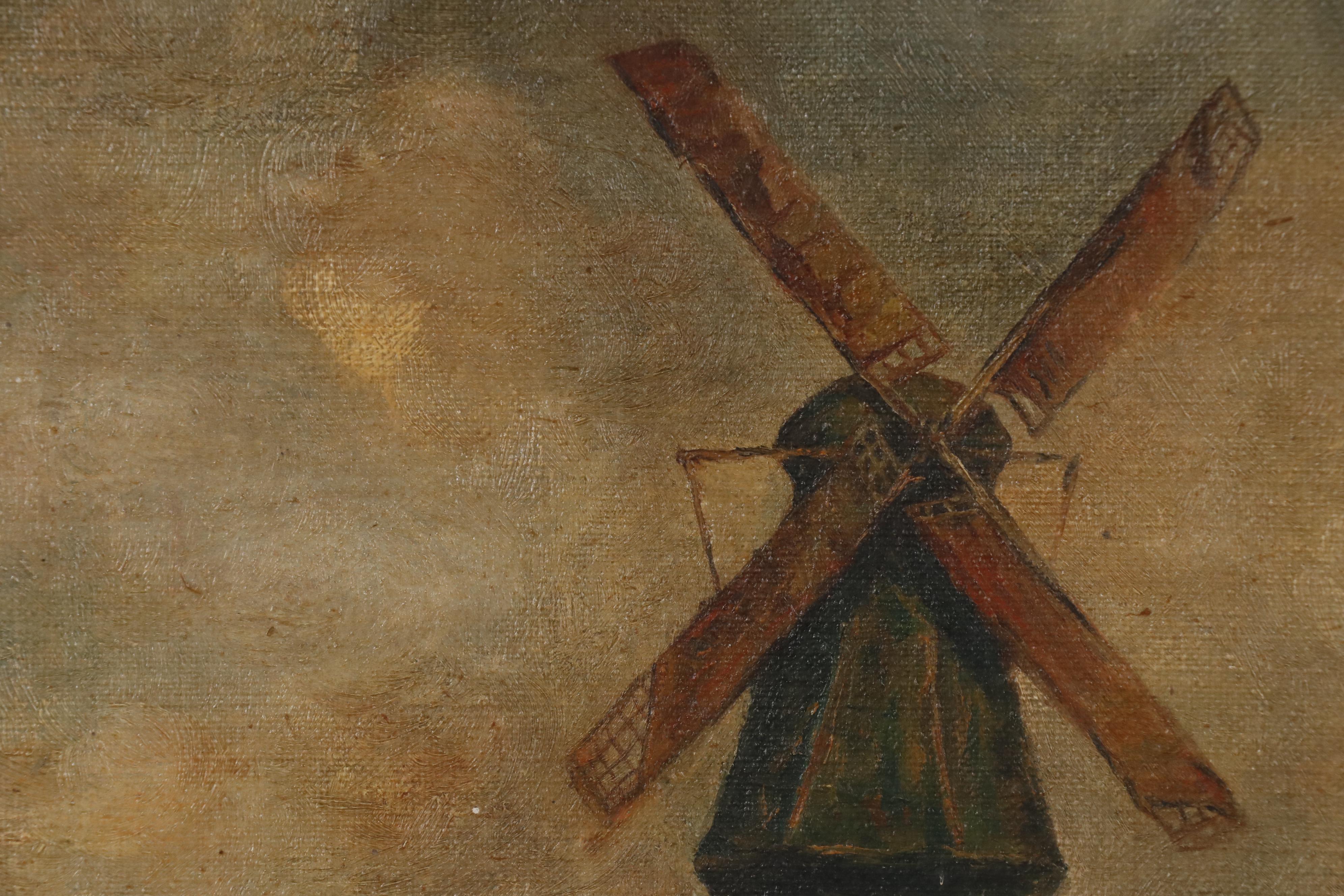 L. Becksmith Oil Painting of Coastal Village with Windmill