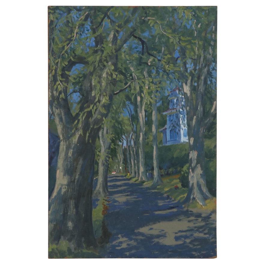 Joseph Di Gemma Oil Painting of Tree Lined Street