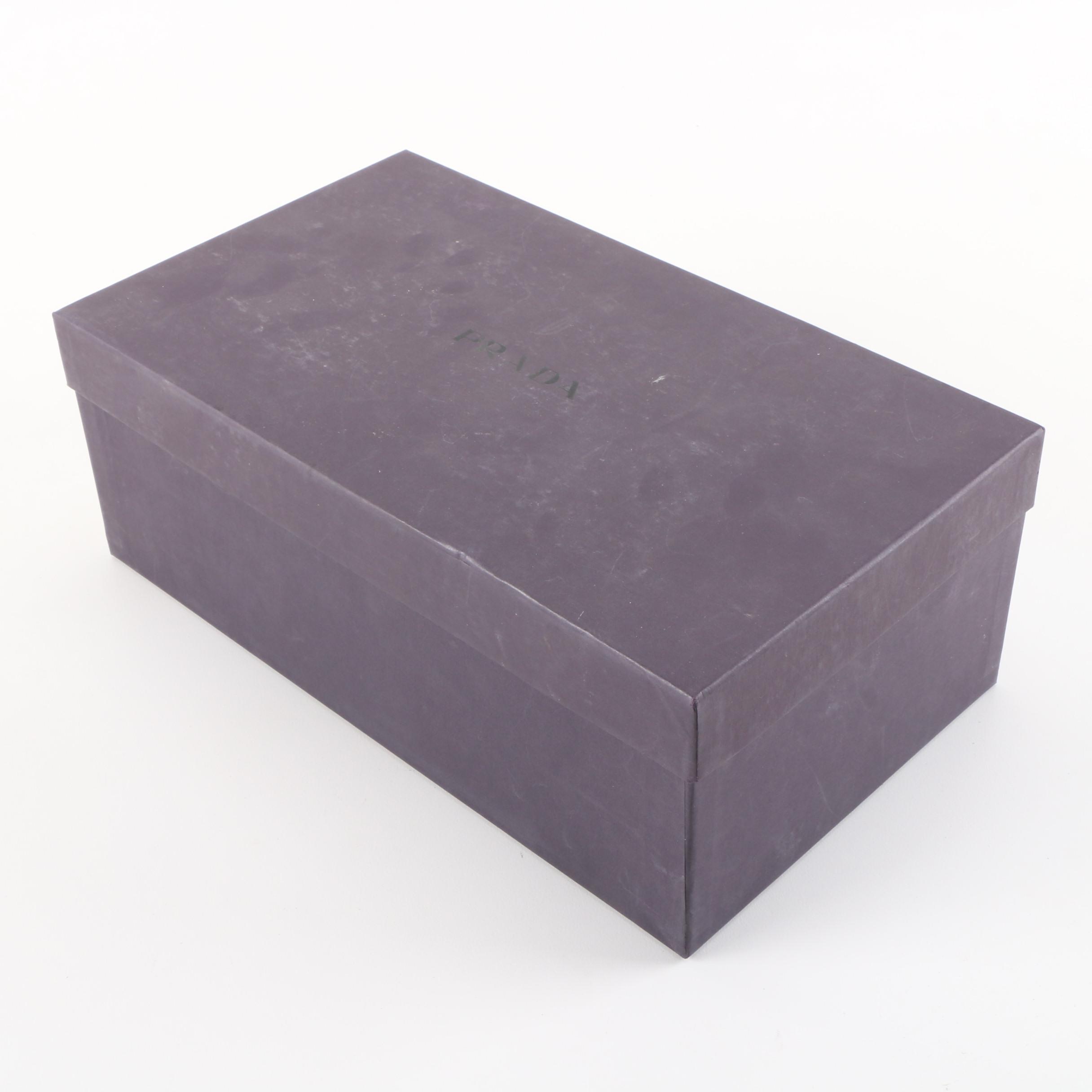 Prada Aubergine Suede Flats with Bow and Chain Link