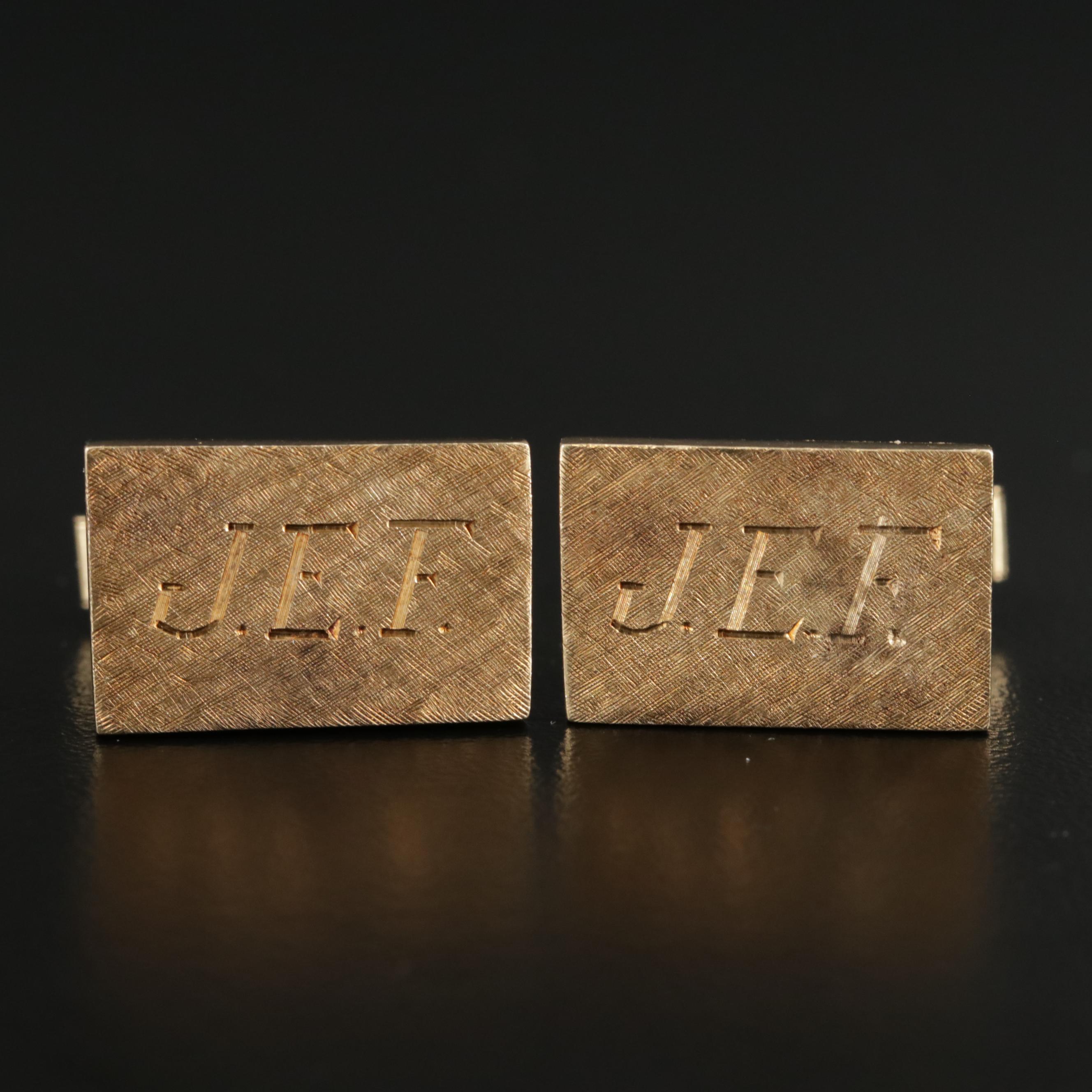 14K Yellow Gold Personalized Florentine Texture Cufflinks