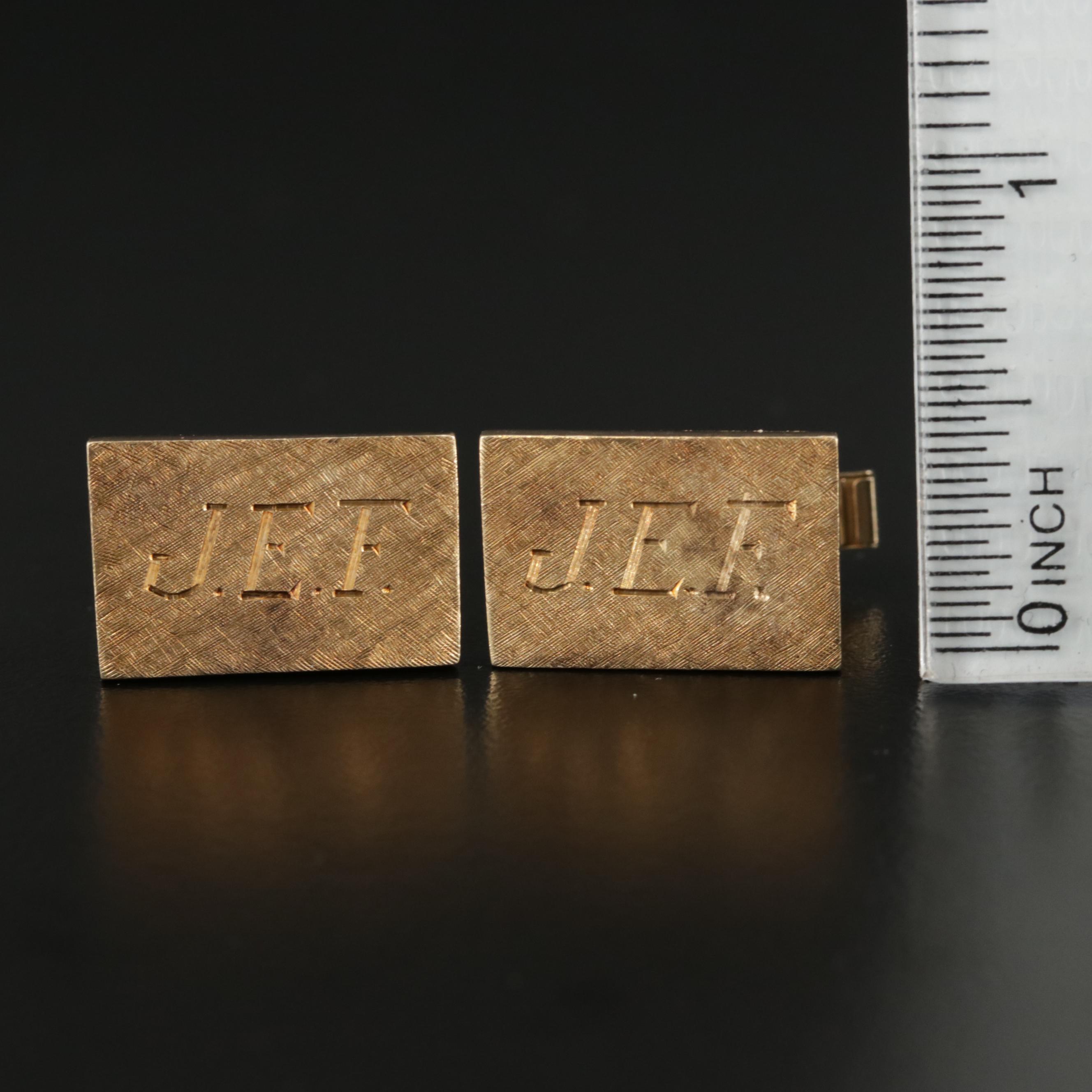 14K Yellow Gold Personalized Florentine Texture Cufflinks