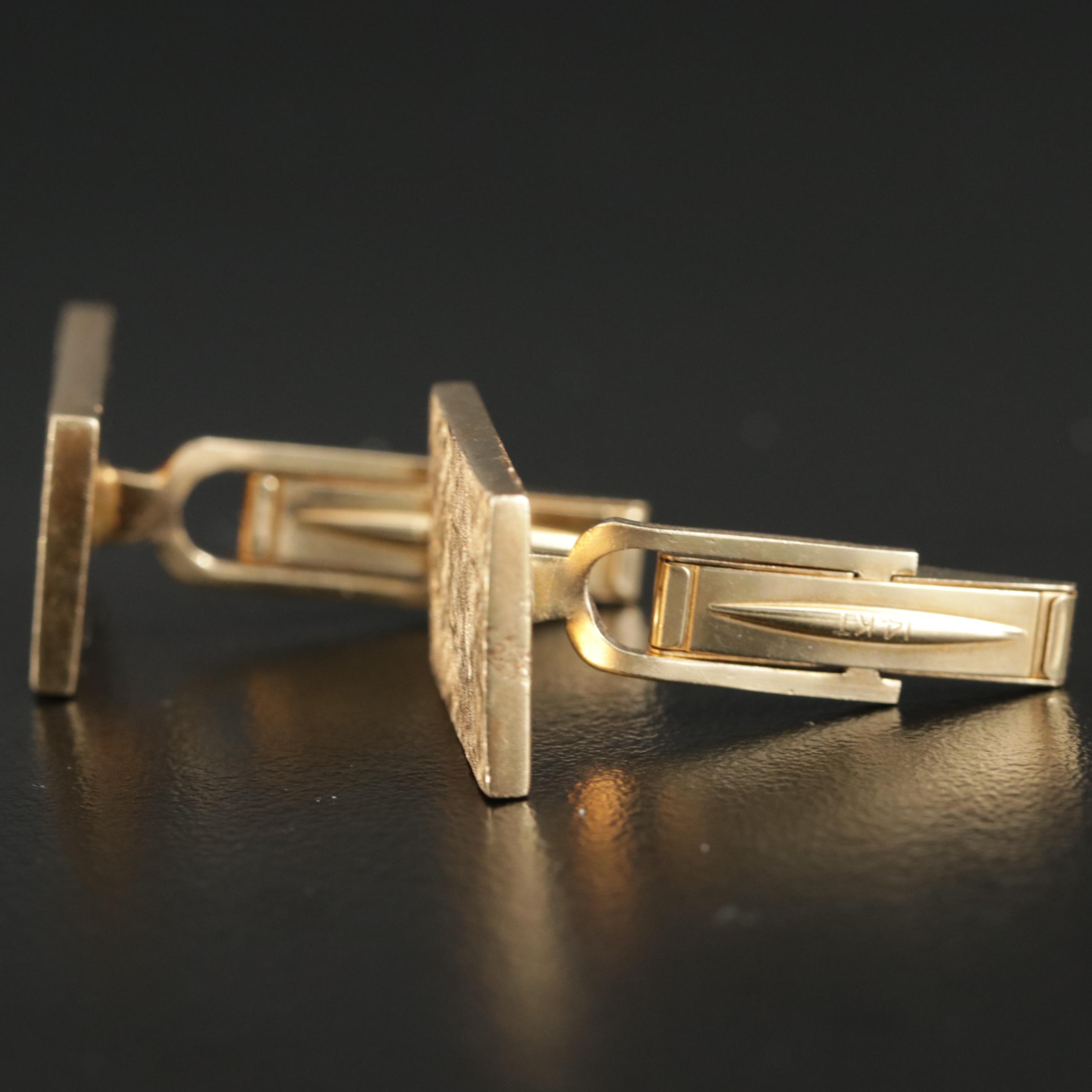 14K Yellow Gold Personalized Florentine Texture Cufflinks