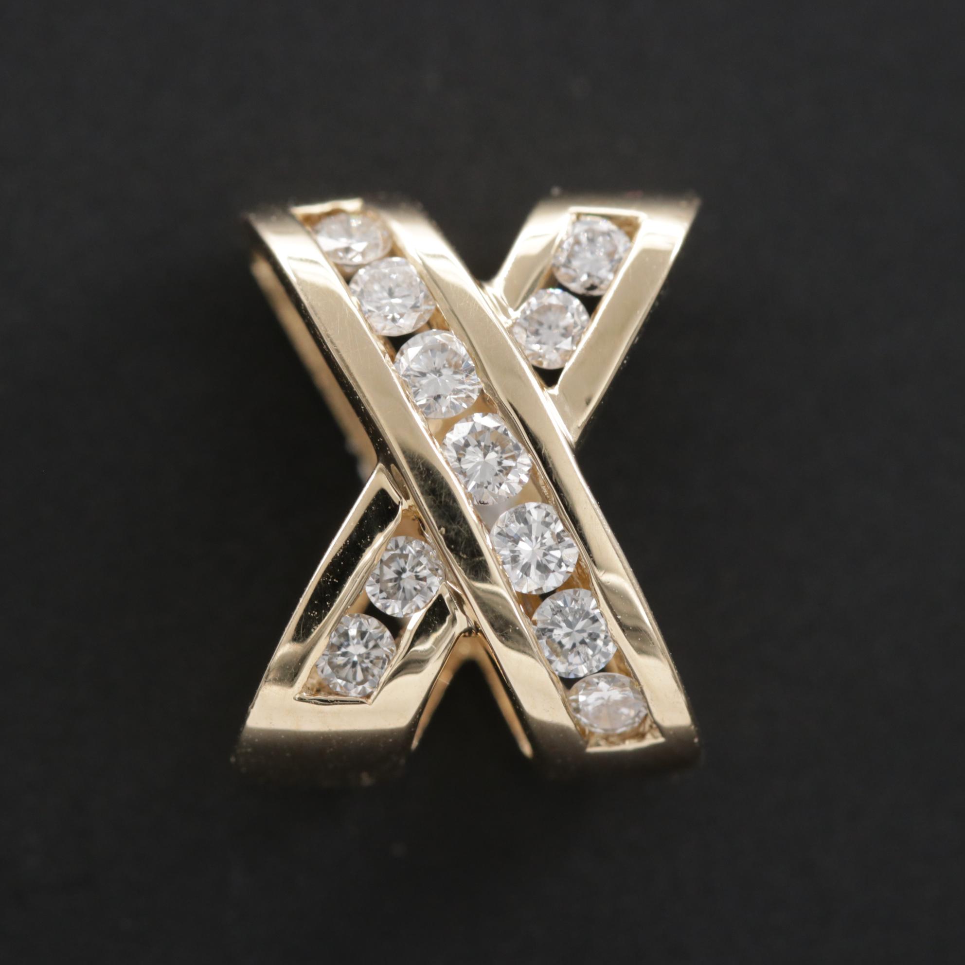 14K Gold Diamond "X" Slide Pendant