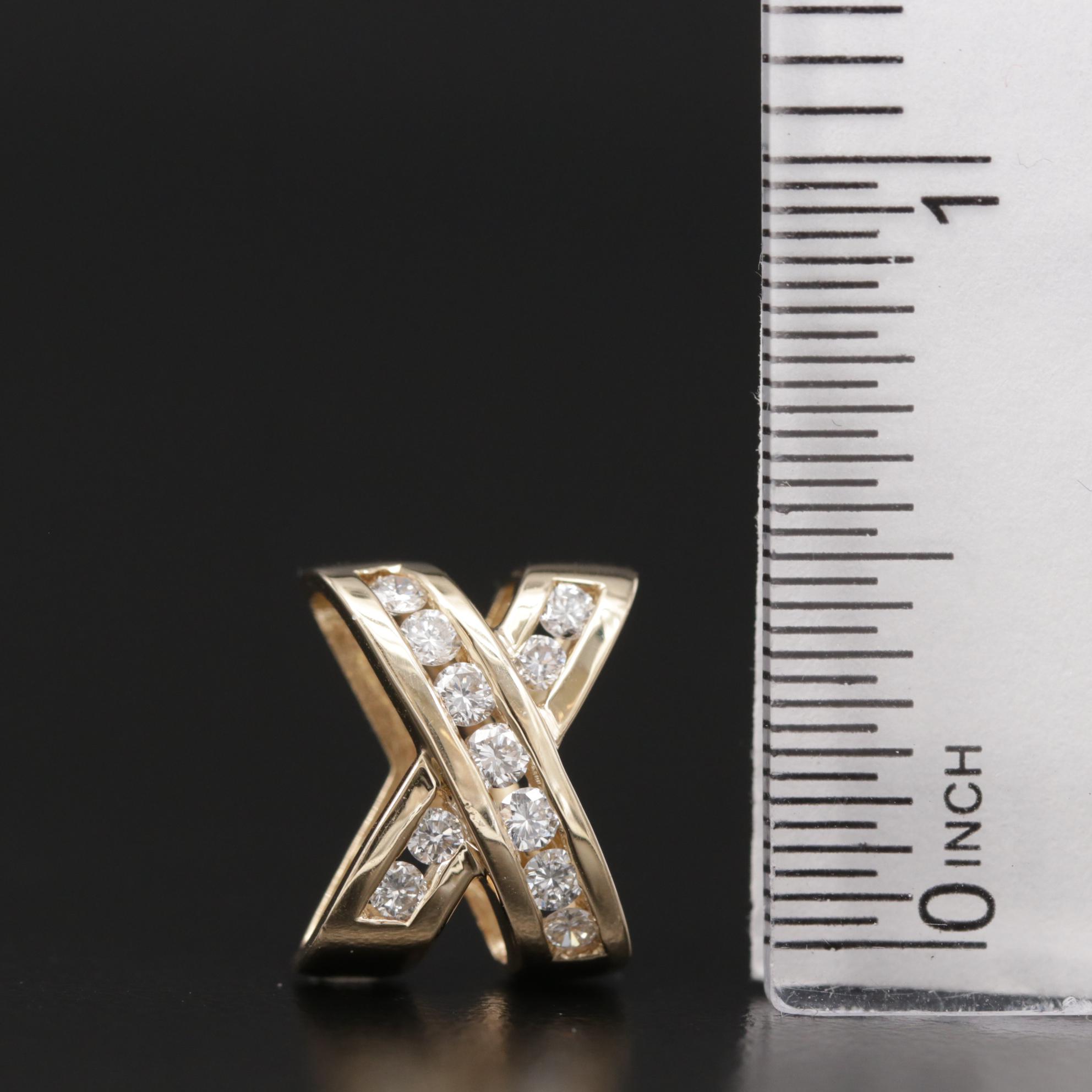 14K Gold Diamond "X" Slide Pendant