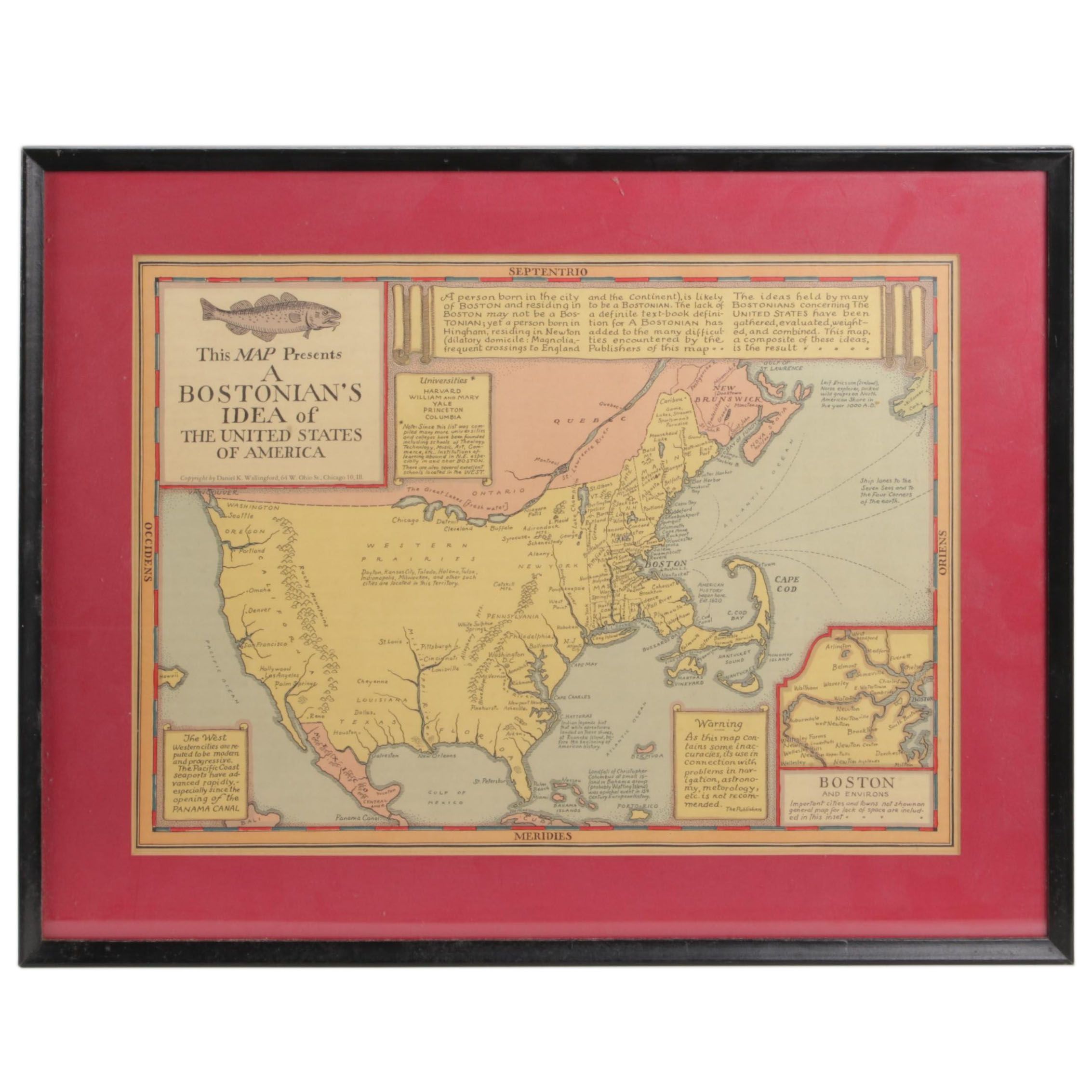 Daniel K. Wallingford Map "A Bostonian's Idea of the United States", 1936