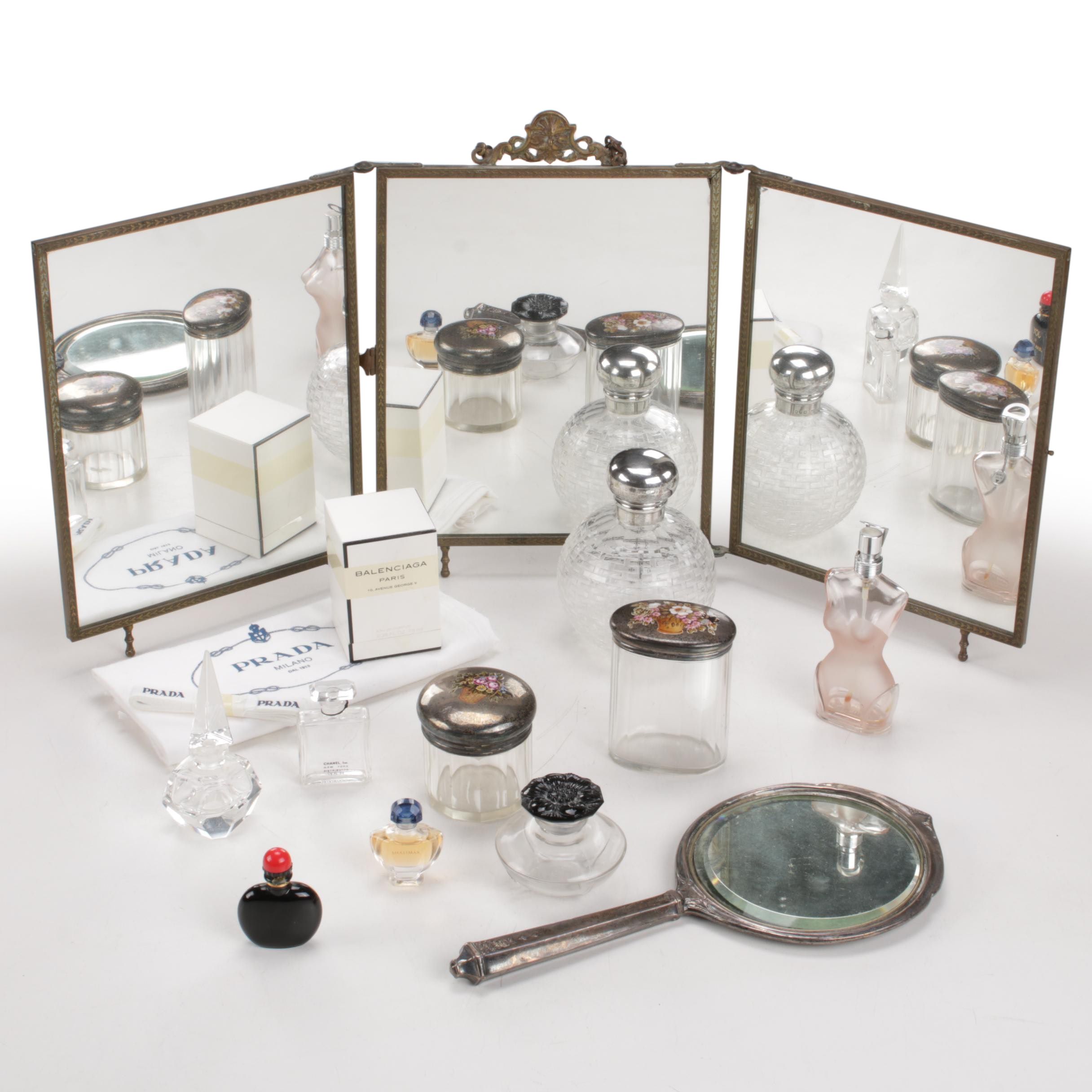 Sterling Silver-Capped Jars with Prada and Other Vanity Accessories