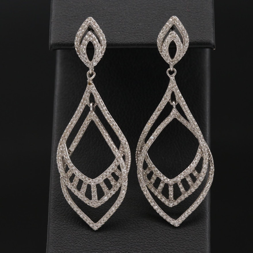 14K White Gold 1.31 CTW Diamond Drop Earrings