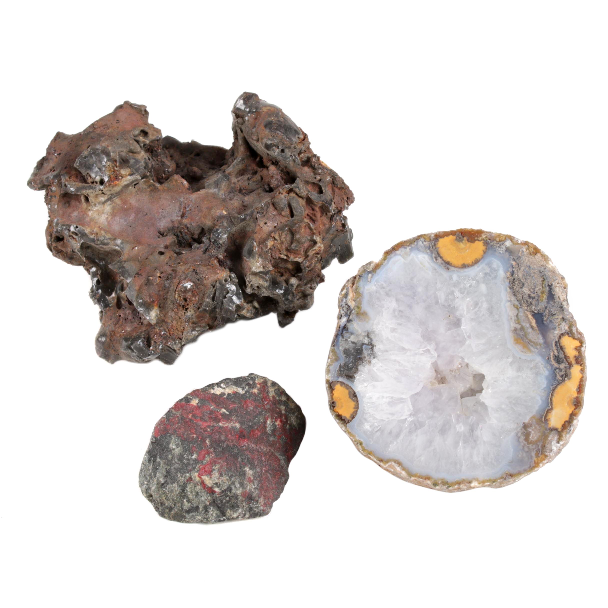 Quartz Geode and Iron Ore Slag Specimens