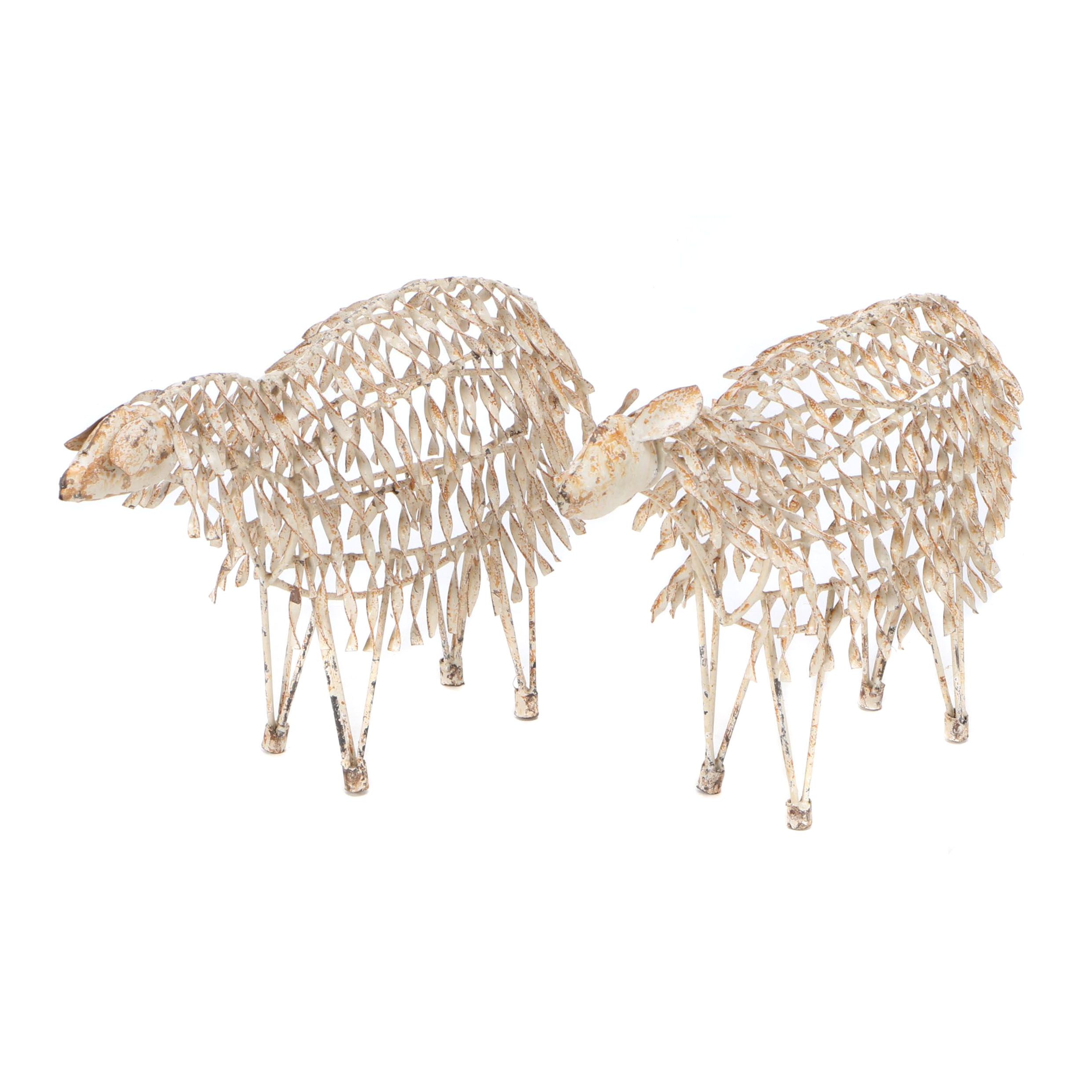 Pair of Mexican Folk Art Scrap Metal Sheep Sculptures
