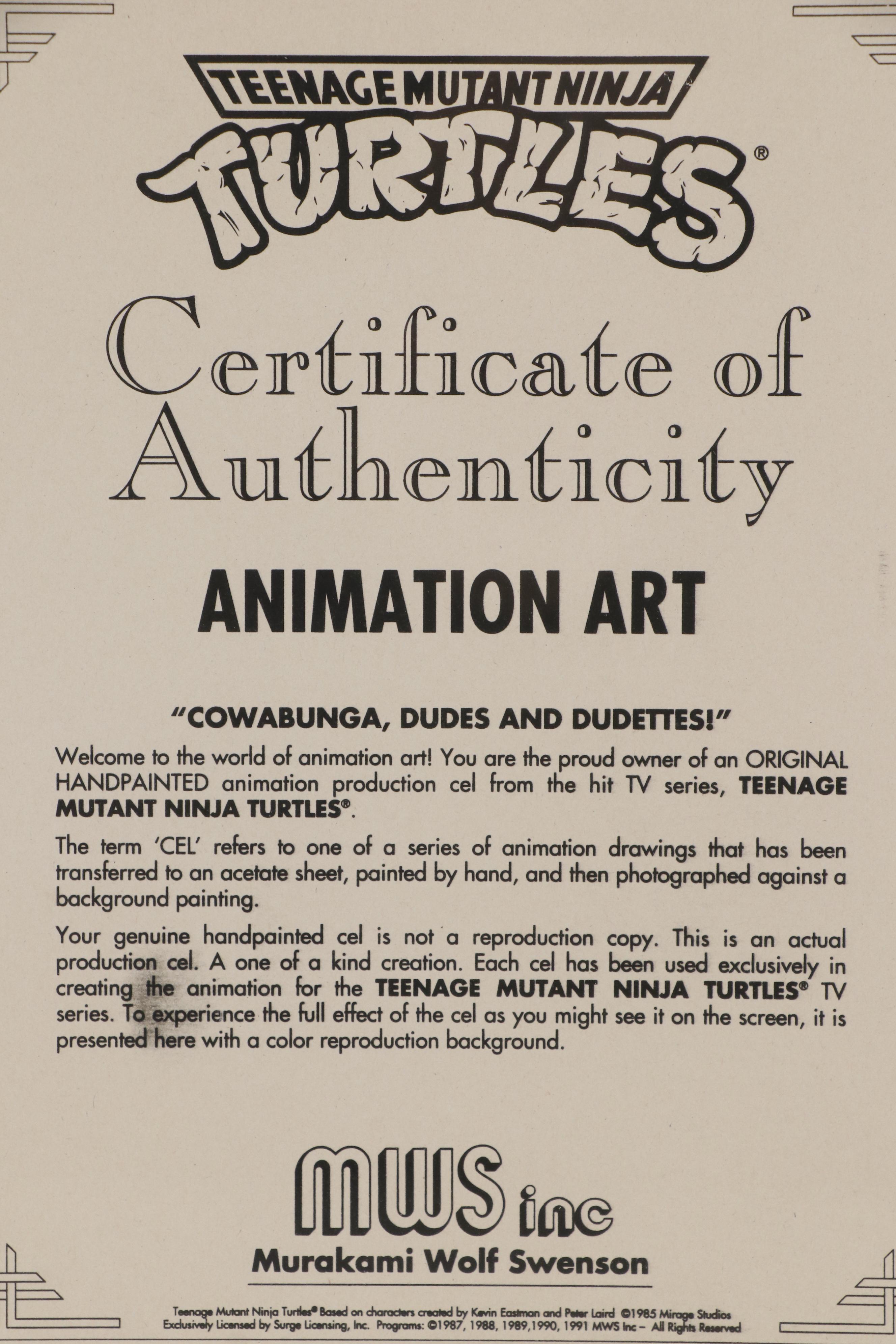 "Teenage Mutant Ninja Turtles" Animation Production Cel and Drawing