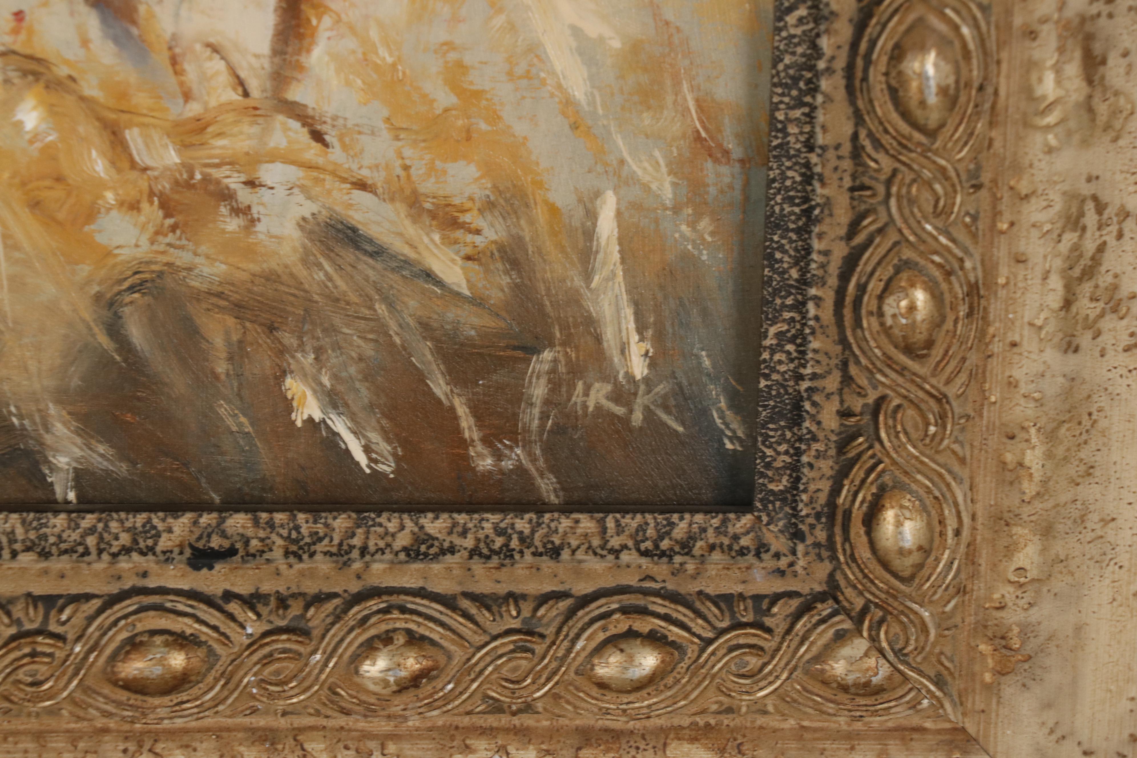 Oil Painting of Cowboy on Horseback Roping Cow