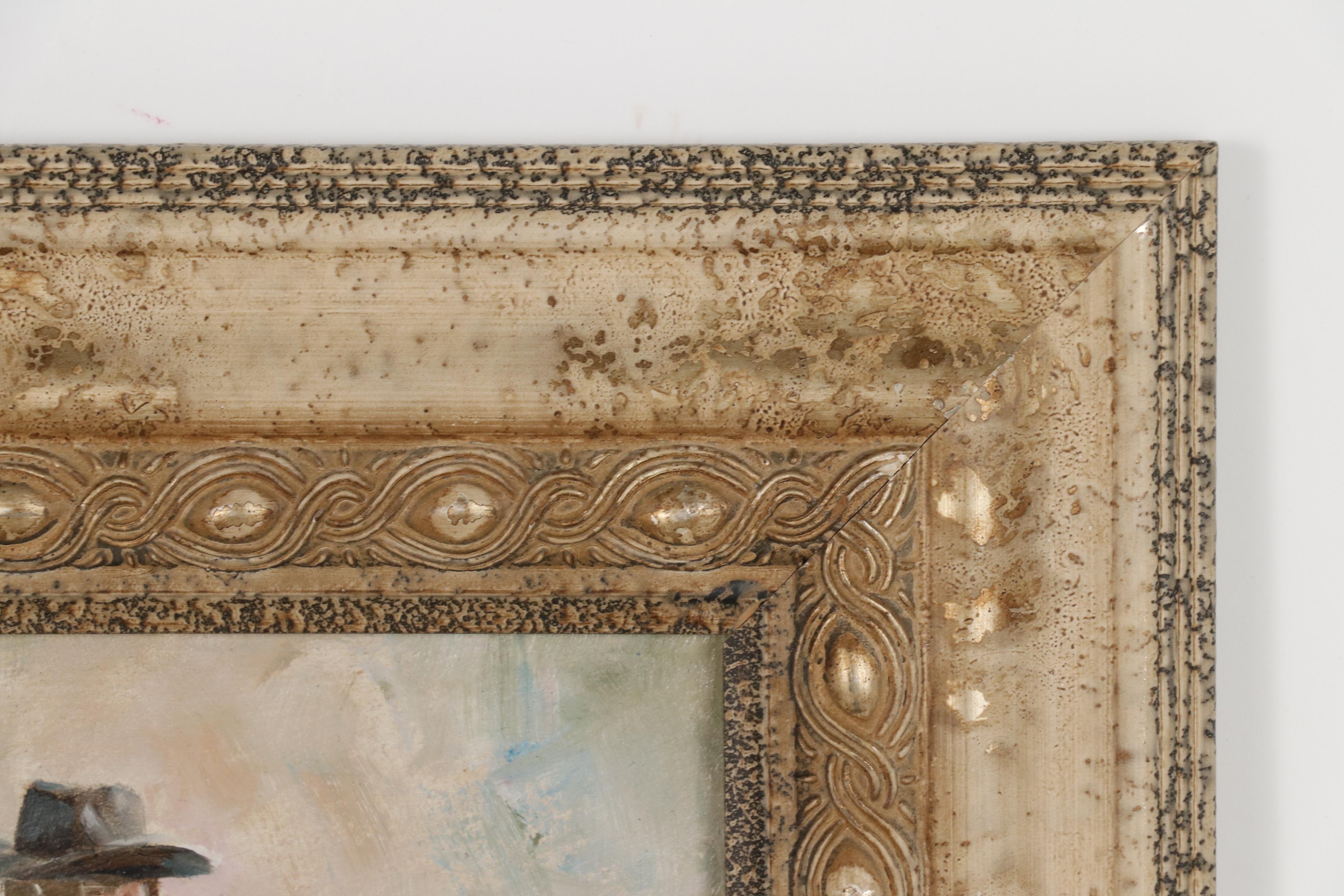 Oil Painting of Cowboy on Horseback Roping Cow