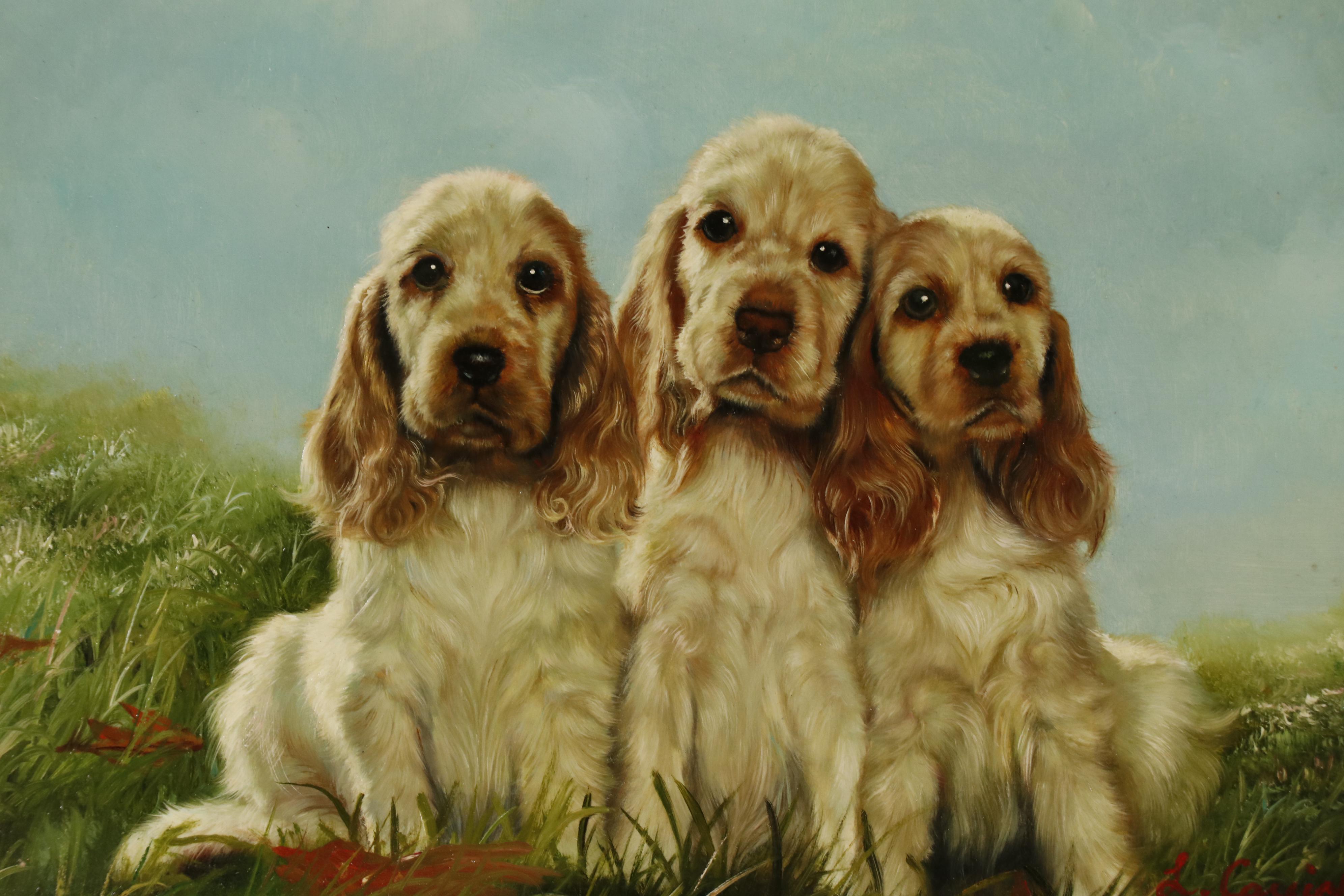 Laura E. Cassidy Oil Painting of Cocker Spaniel Puppies