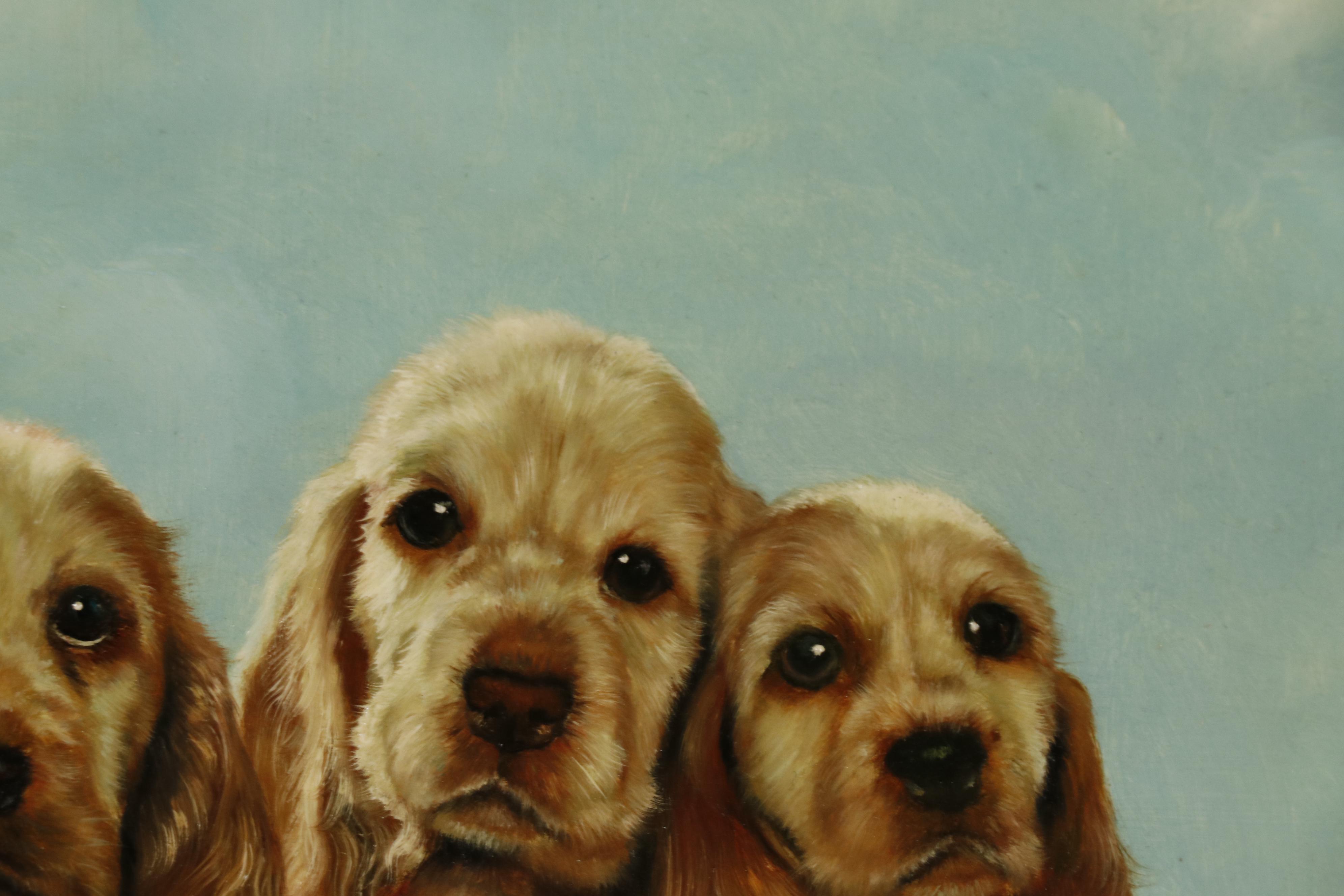 Laura E. Cassidy Oil Painting of Cocker Spaniel Puppies