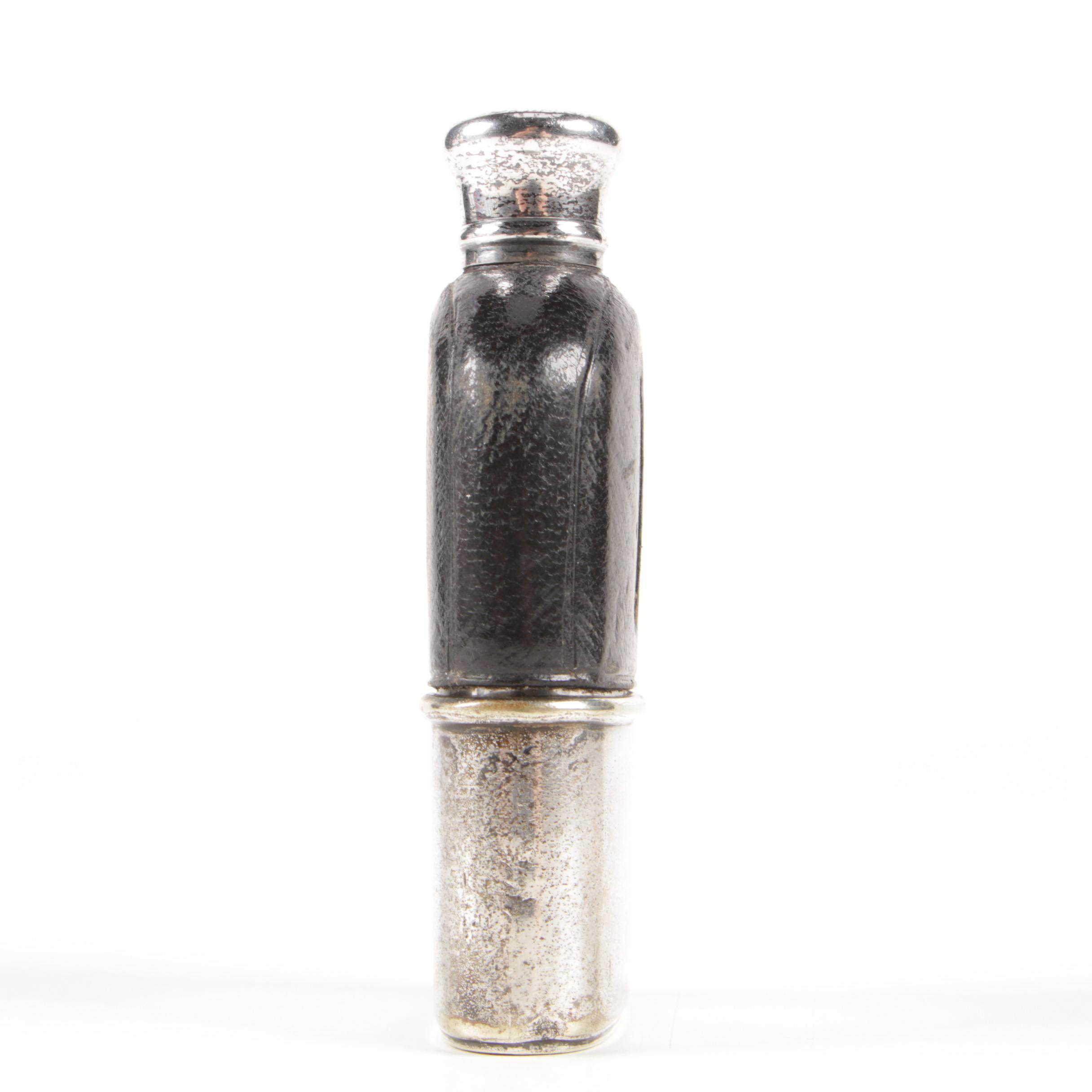 Thornhill English Leather Bound Silver Plate Hip Flask, Late 19th Century
