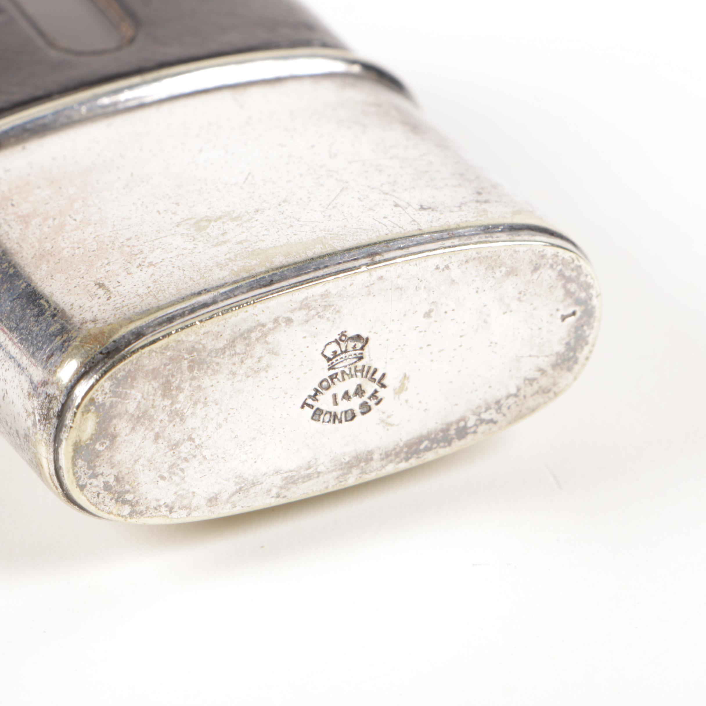 Thornhill English Leather Bound Silver Plate Hip Flask, Late 19th Century
