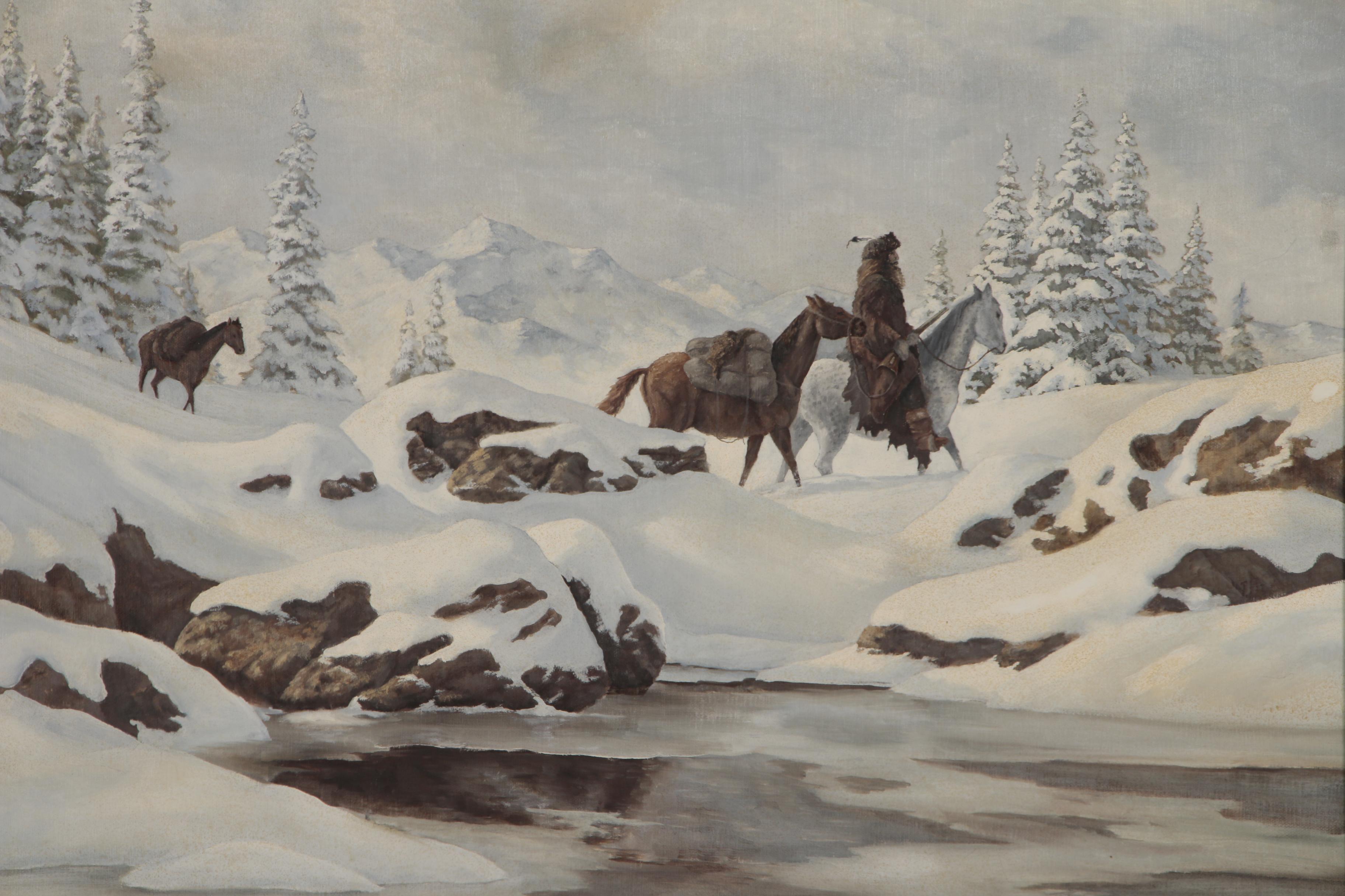James E. Faulkner Oil Painting "Winter Trap Line"