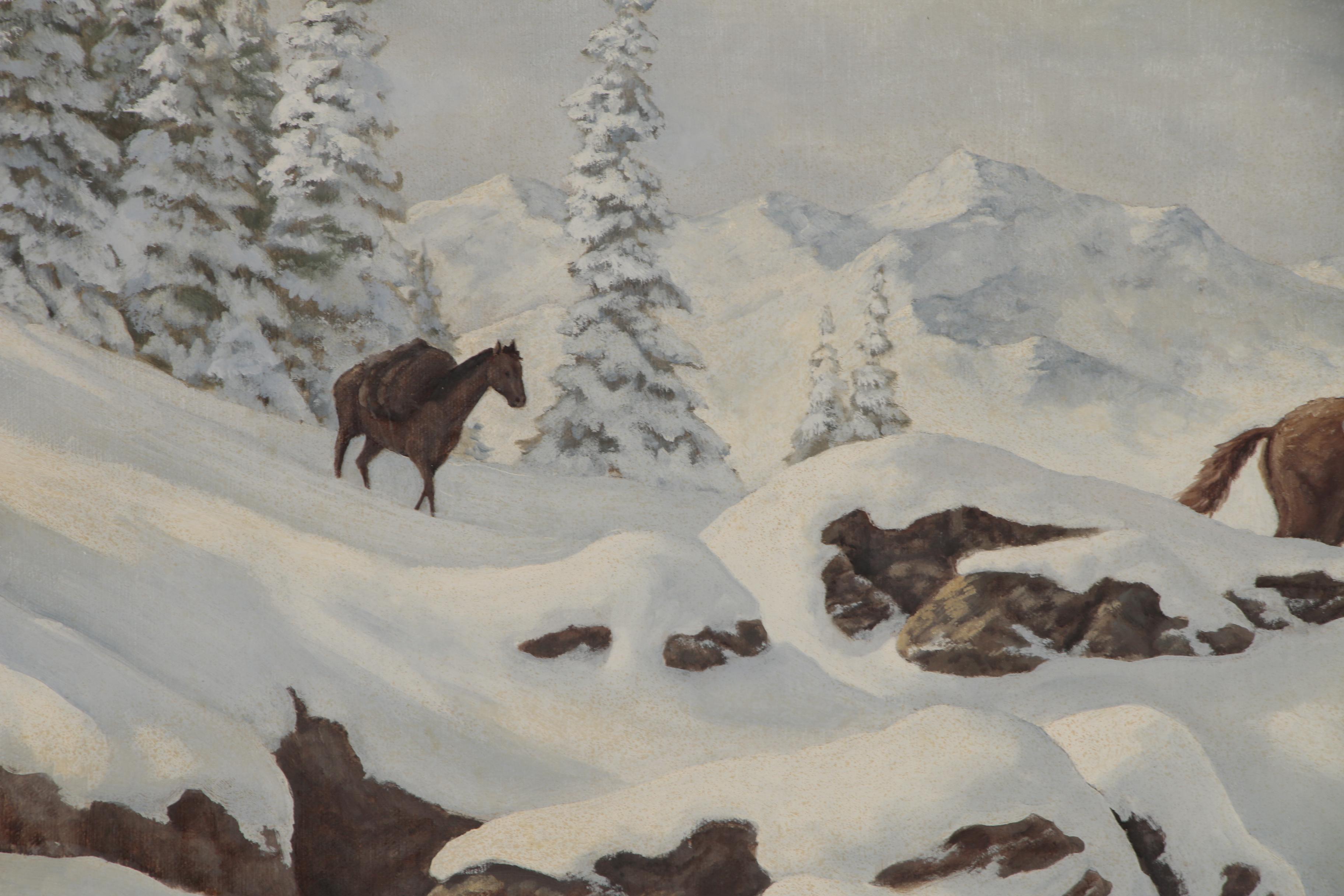 James E. Faulkner Oil Painting "Winter Trap Line"