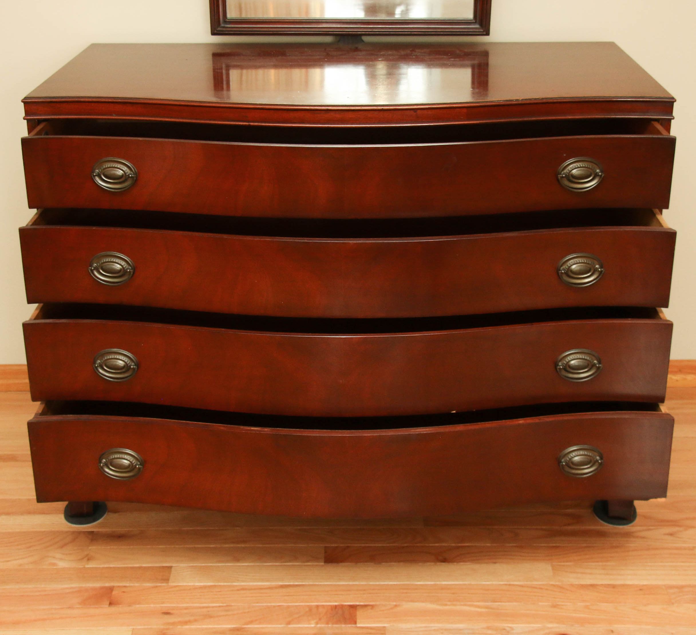 Morganton Furniture Co. Bow Front Dresser and Mirror, Mid-20th Century