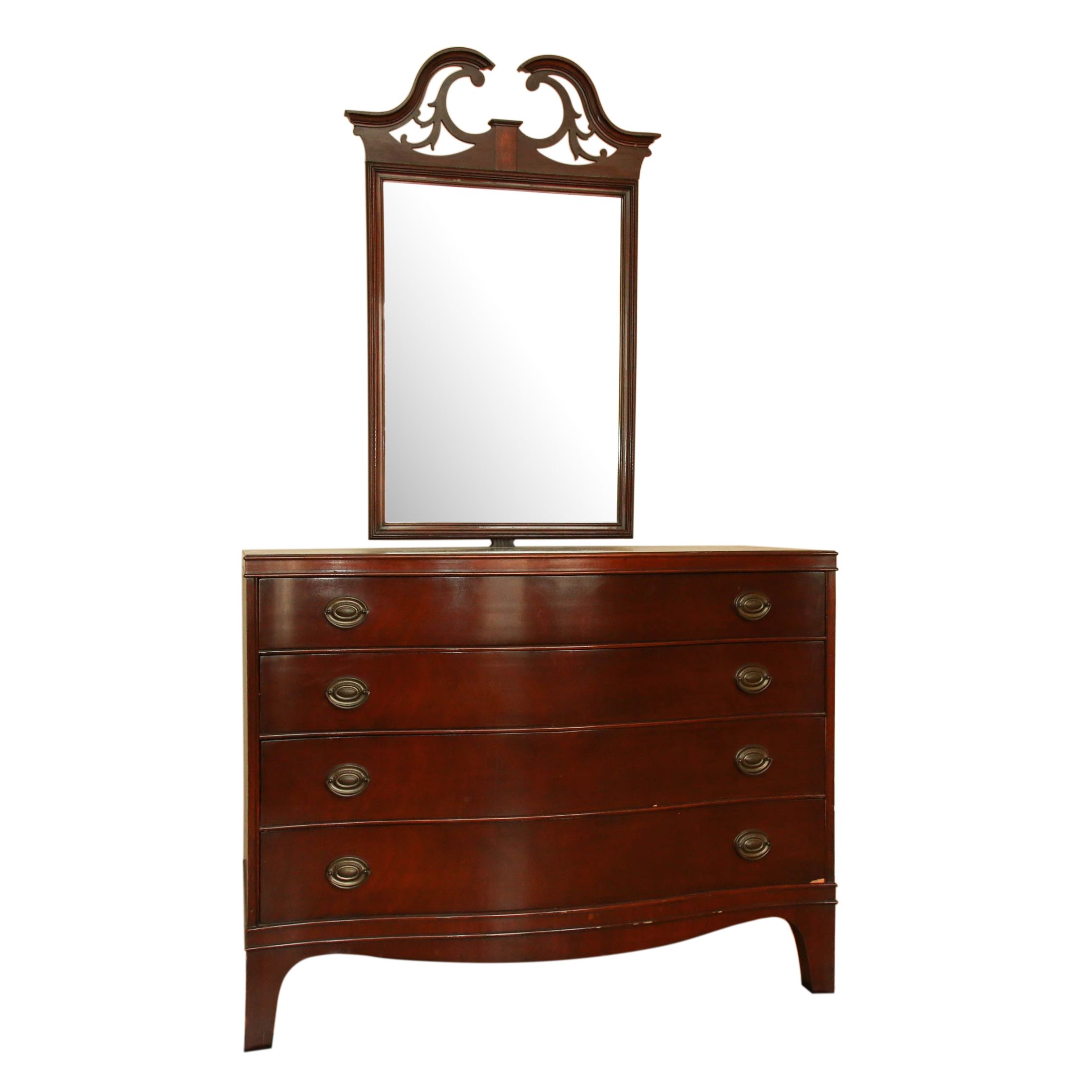 Morganton Furniture Co. Bow Front Dresser and Mirror, Mid-20th Century