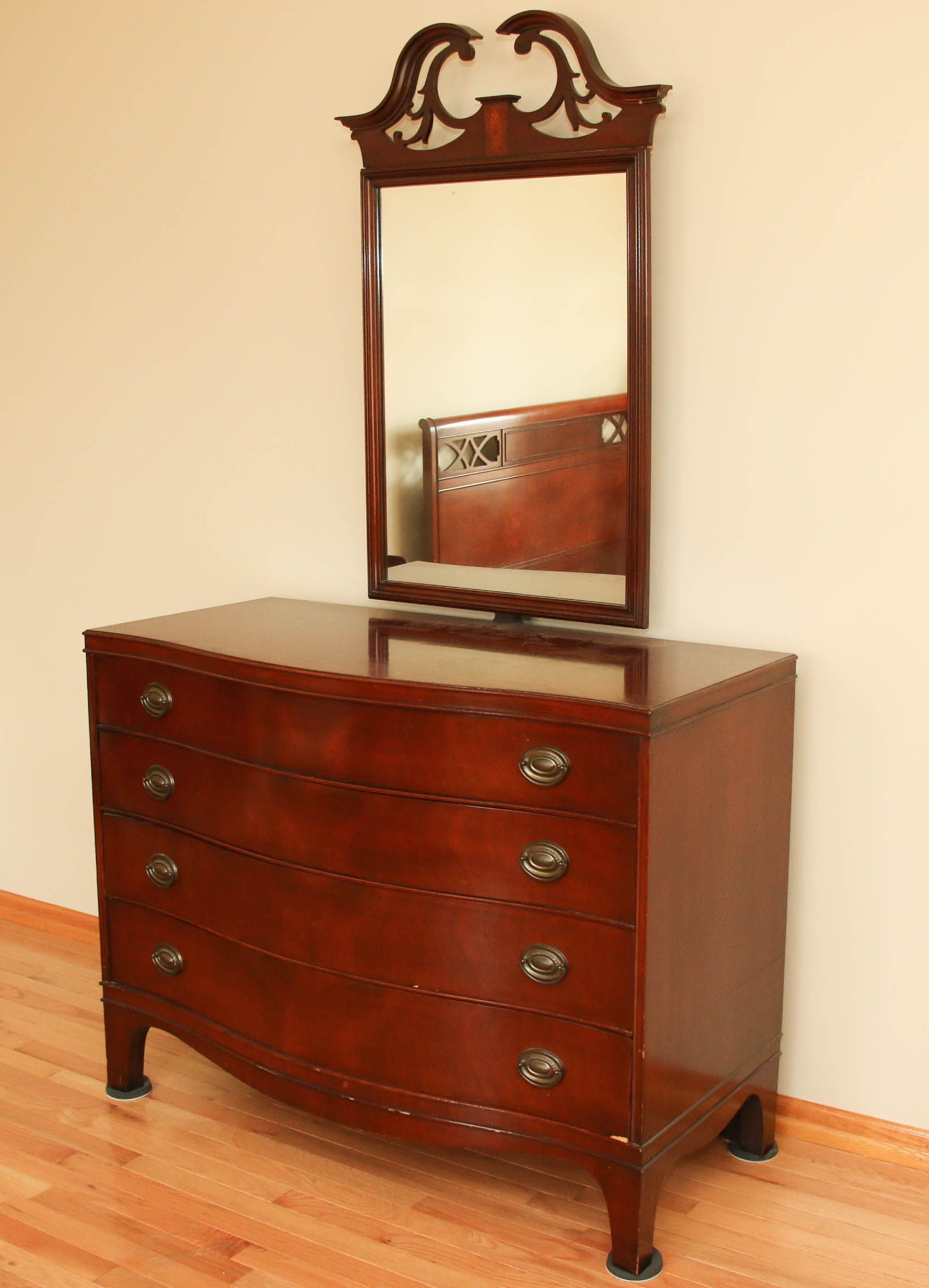 Morganton Furniture Co. Bow Front Dresser and Mirror, Mid-20th Century