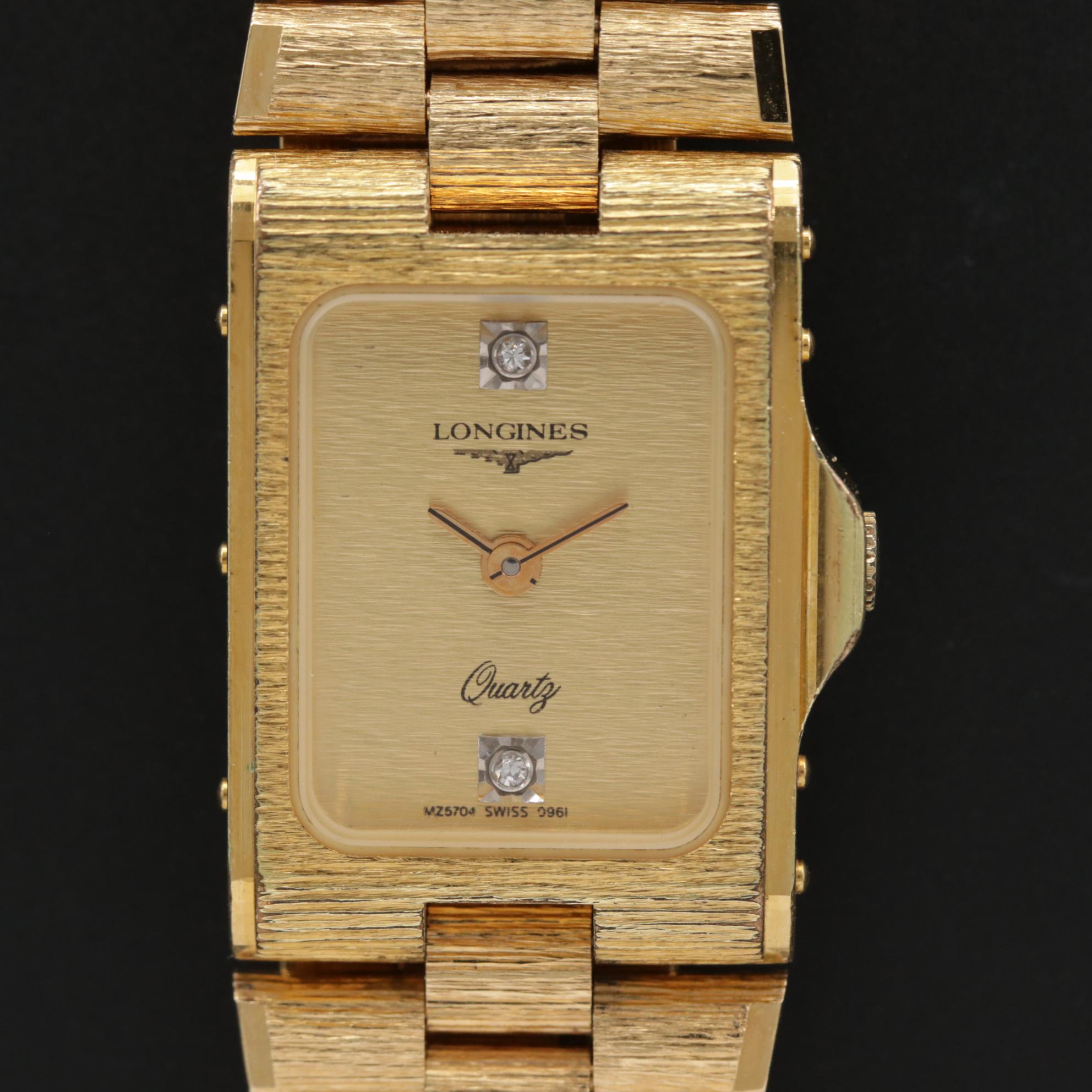 Vintage Longines Gold Tone Diamond Dial Quartz Watch