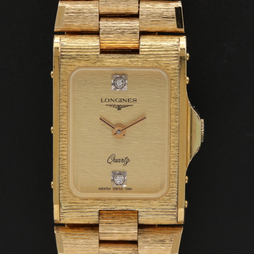 Vintage Longines Gold Tone Diamond Dial Quartz Wristwatch