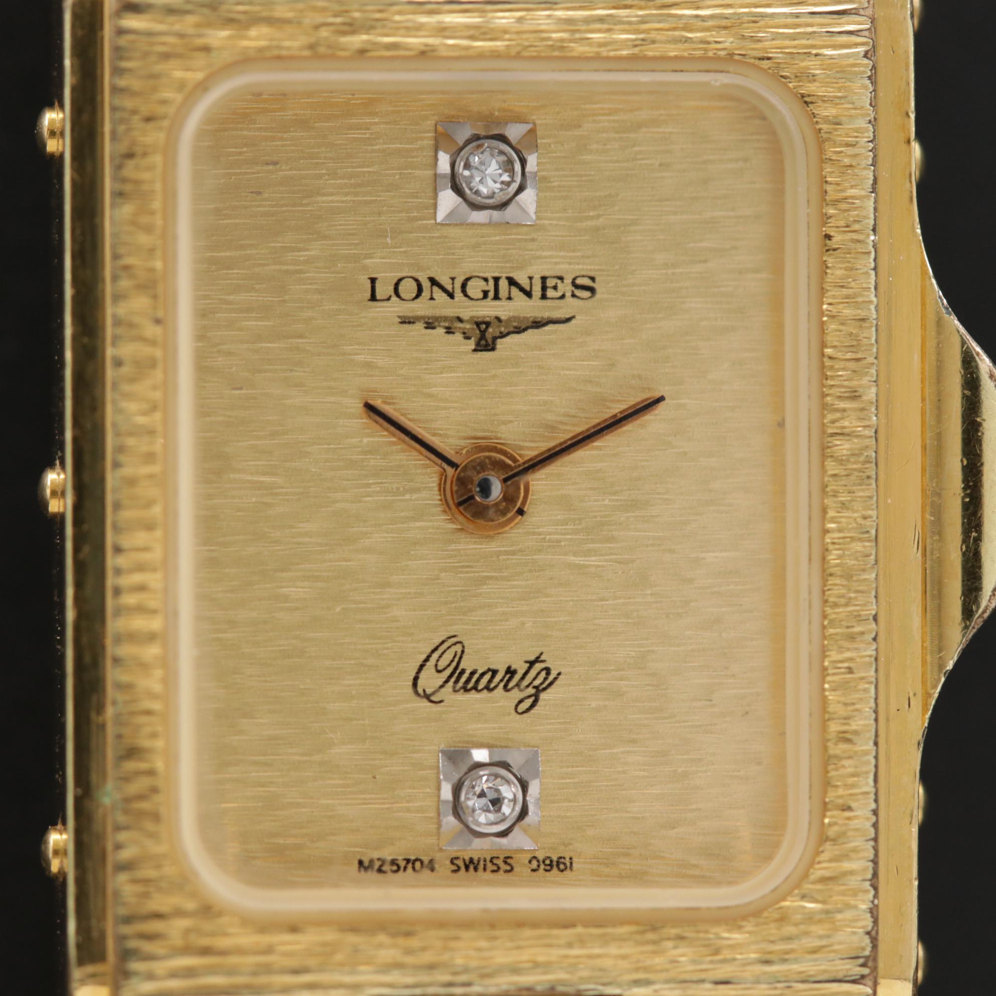 Vintage Longines Gold Tone Diamond Dial Quartz Watch