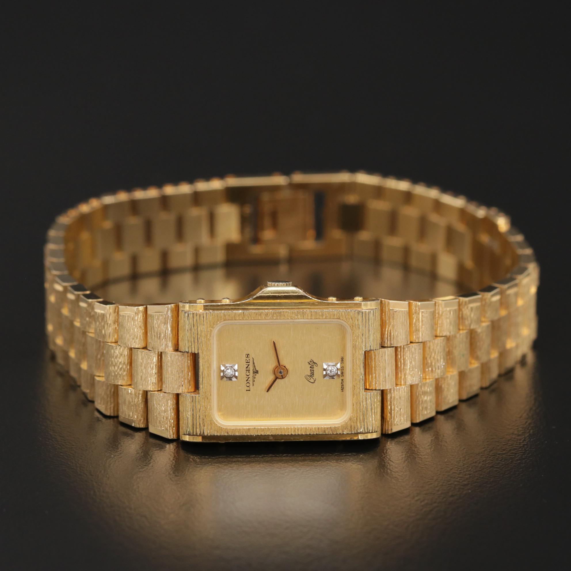 Vintage Longines Gold Tone Diamond Dial Quartz Watch