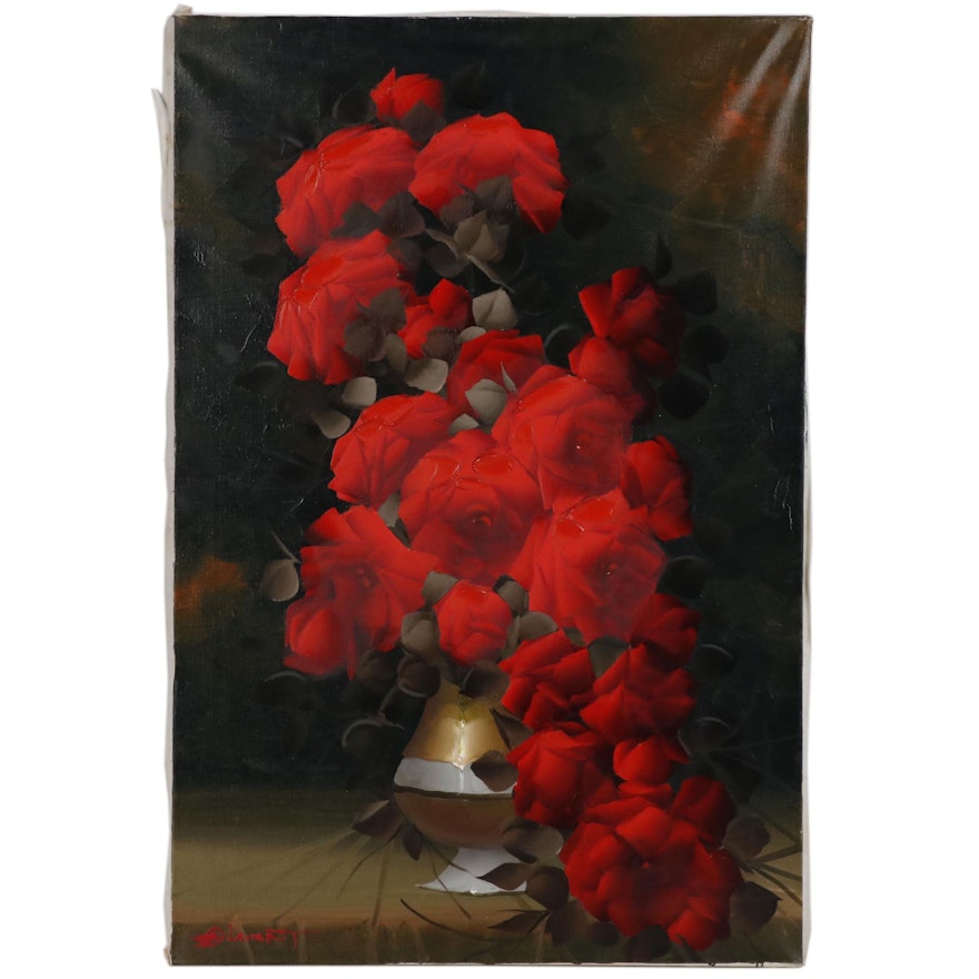 C. Lamont Oil Painting of Red Roses, 1975