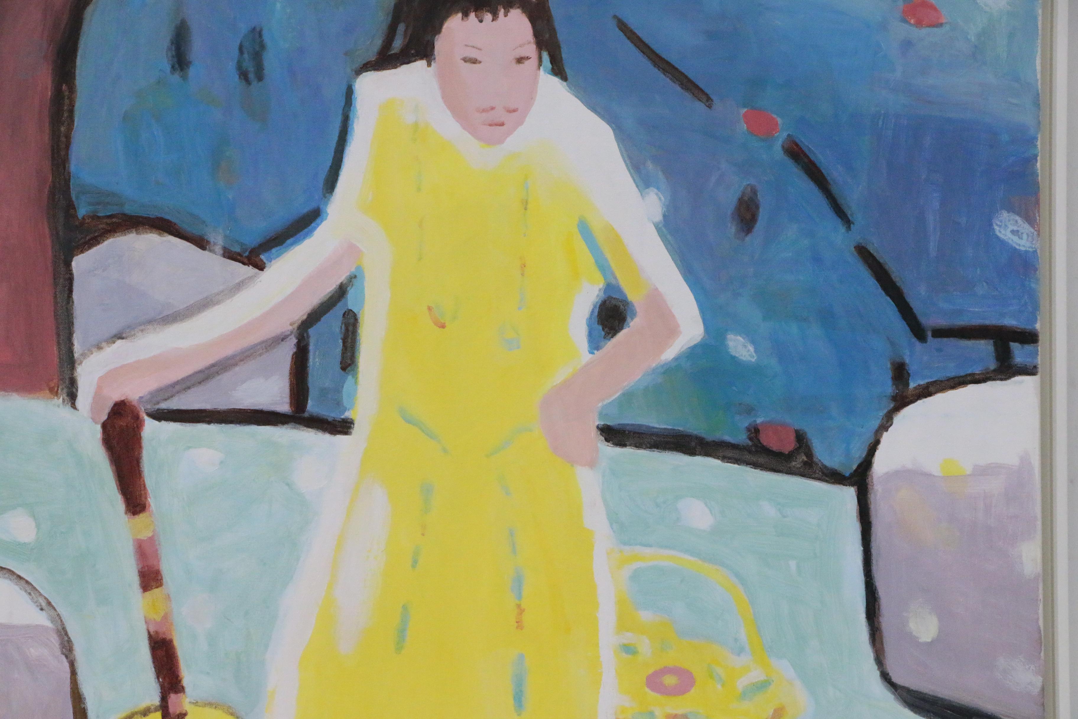 Pang Jen Figural Oil Painting "Yellow Girl with Guitar"
