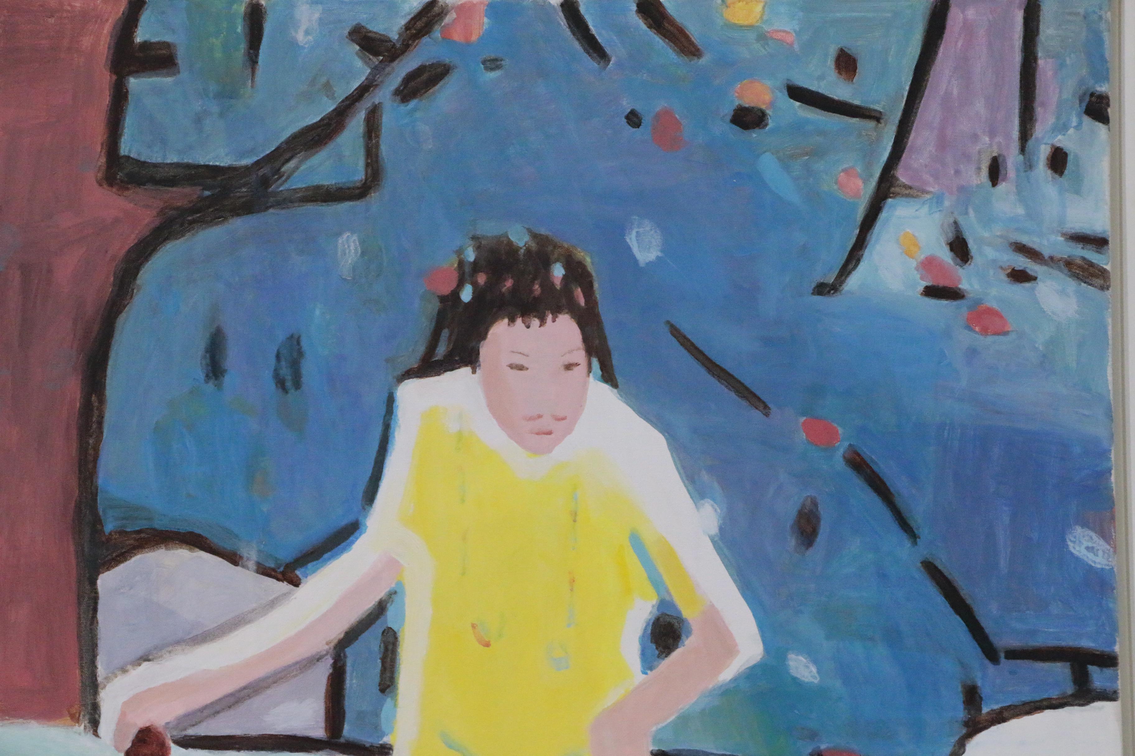 Pang Jen Figural Oil Painting "Yellow Girl with Guitar"