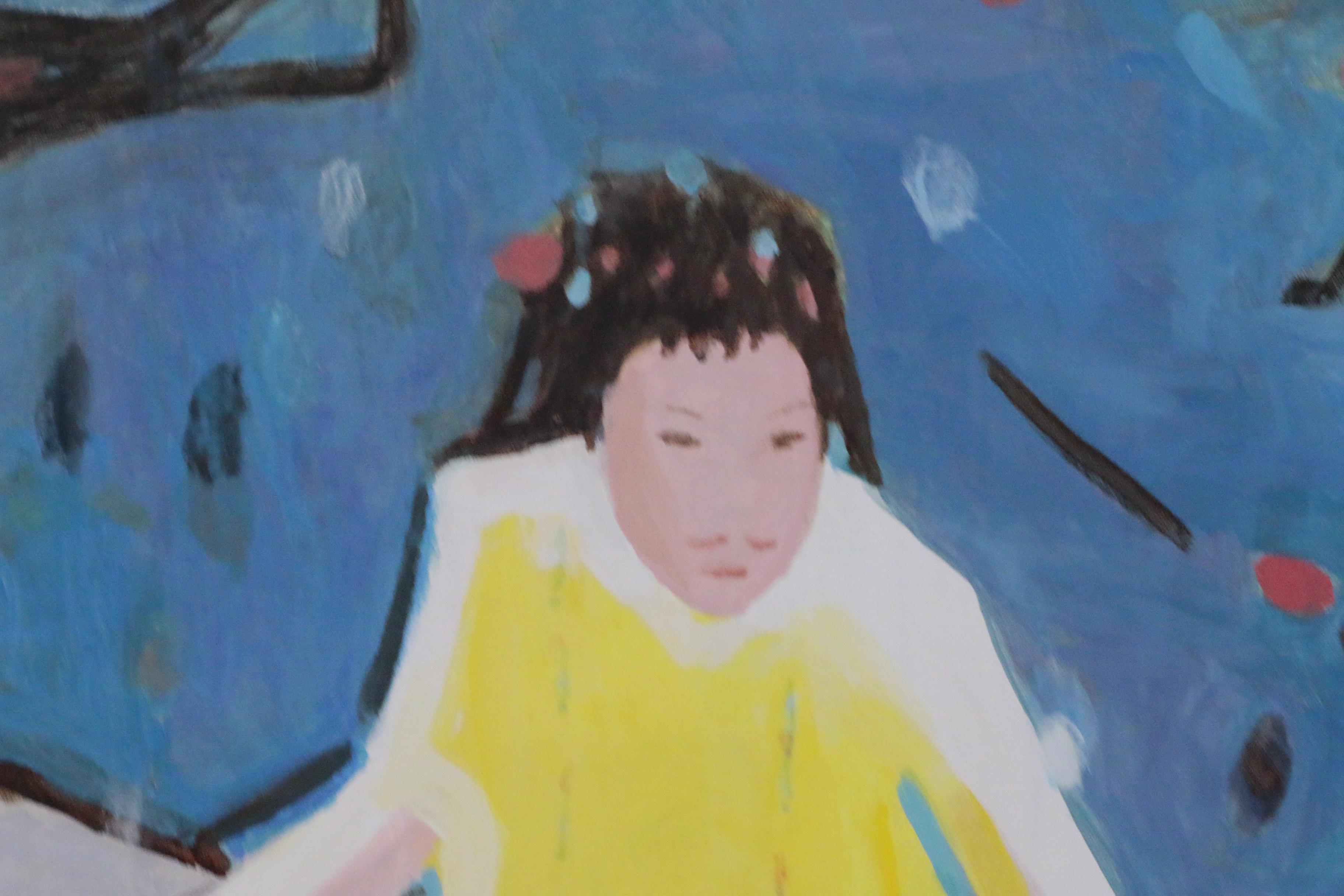 Pang Jen Figural Oil Painting "Yellow Girl with Guitar"