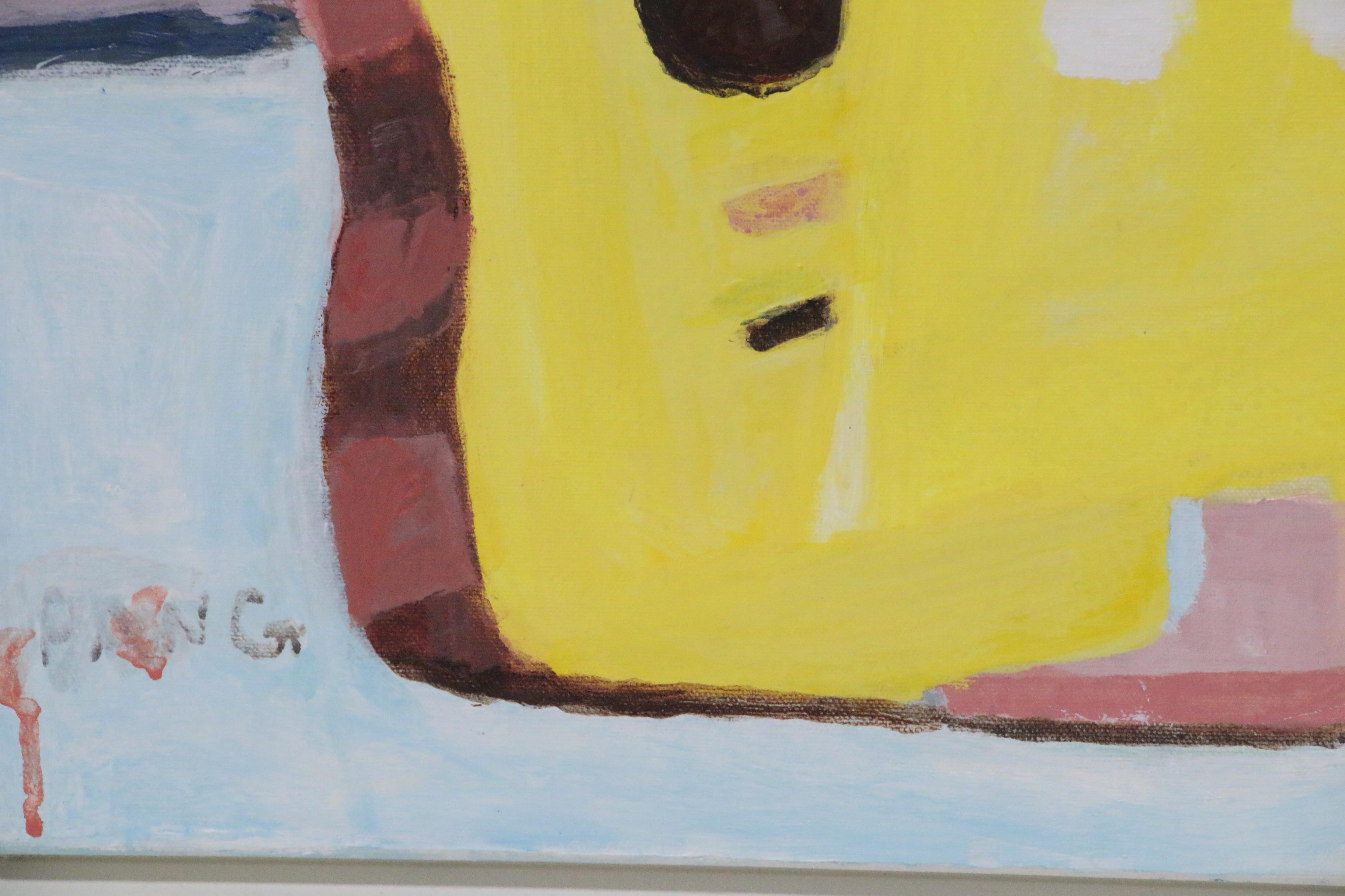 Pang Jen Figural Oil Painting "Yellow Girl with Guitar"