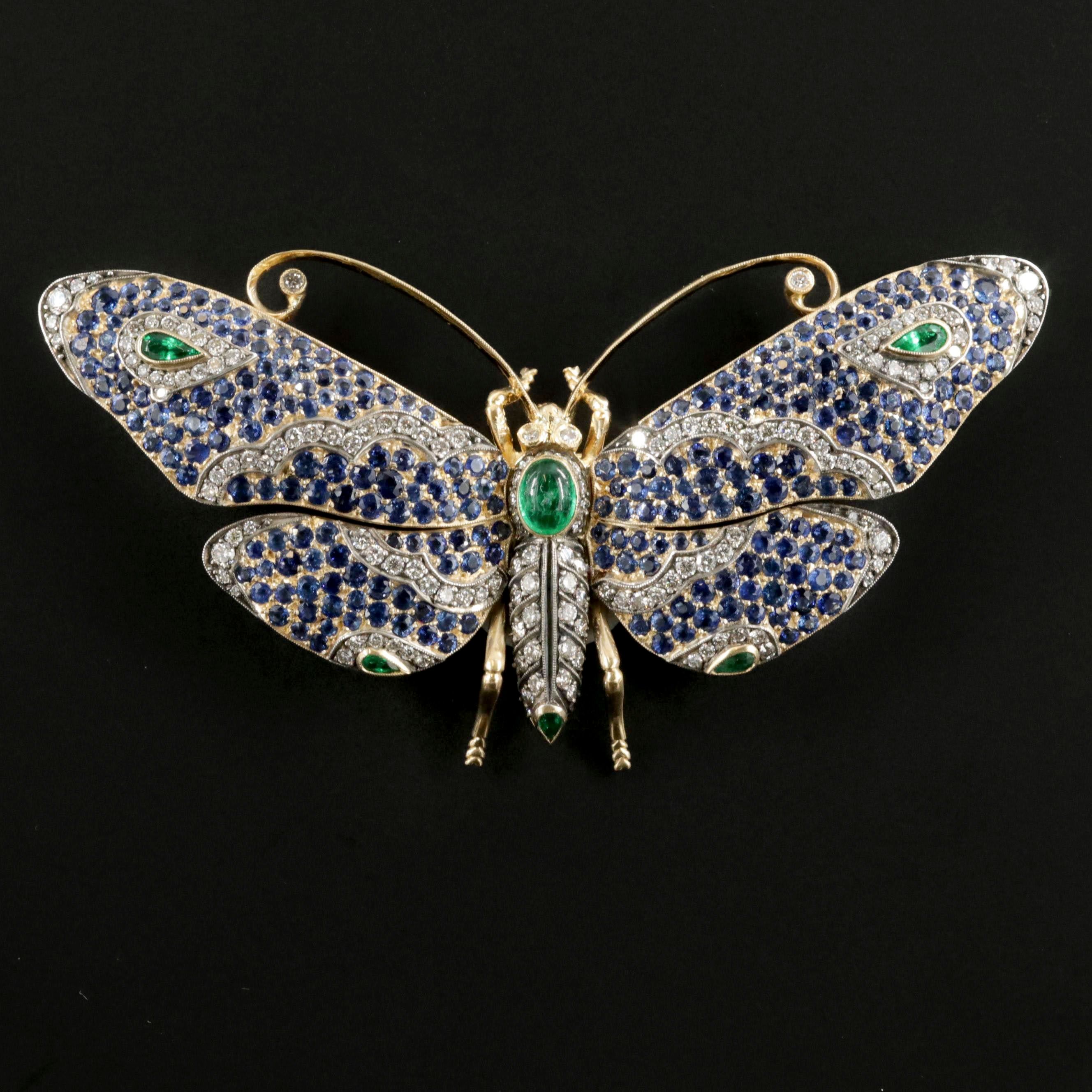 Tiffany & Co. 18K Emerald, 2.98 CTW Diamond and Sapphire Butterfly Brooch