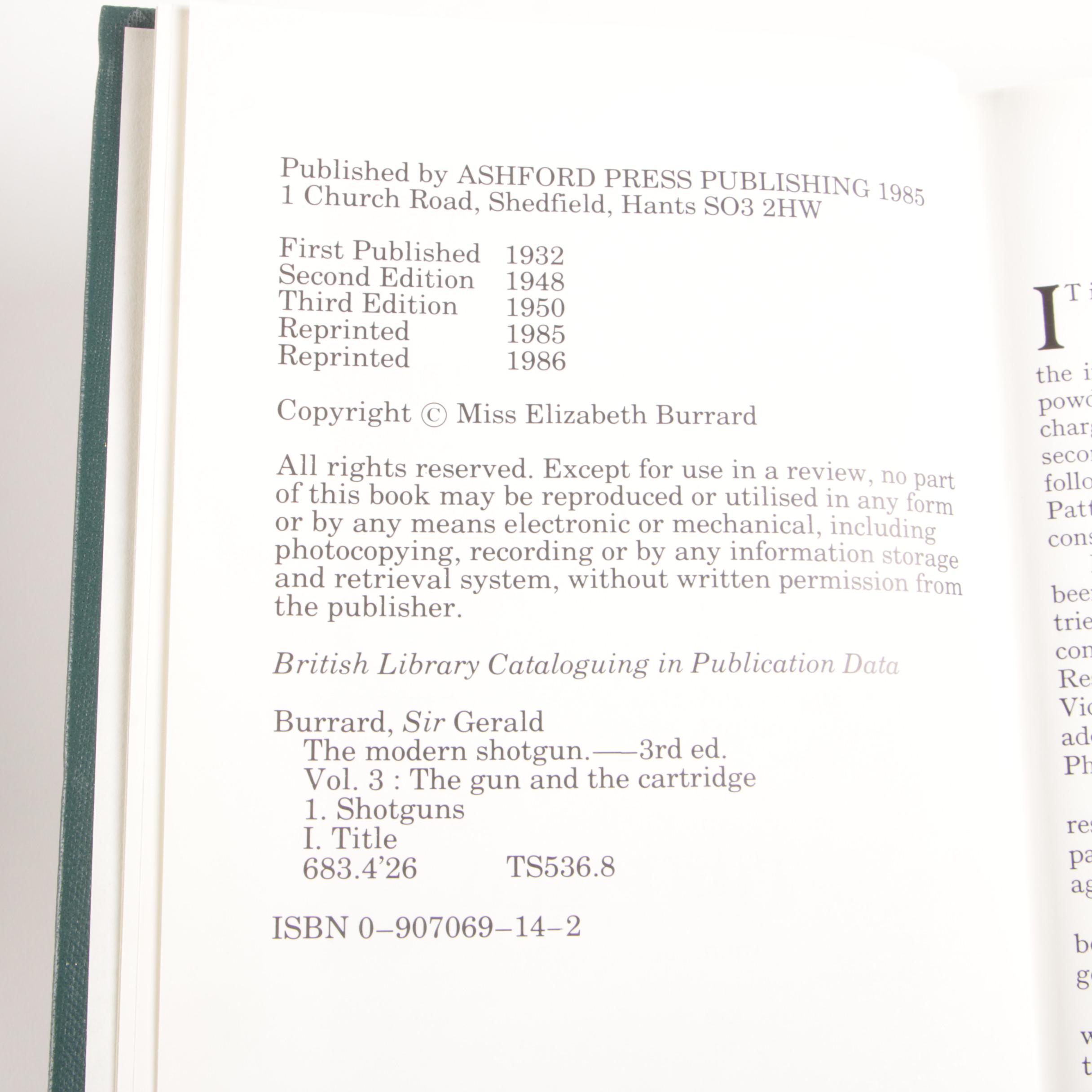 "The Modern Shotgun" by  Major Sir Gerald Burrard, Three Volume Set