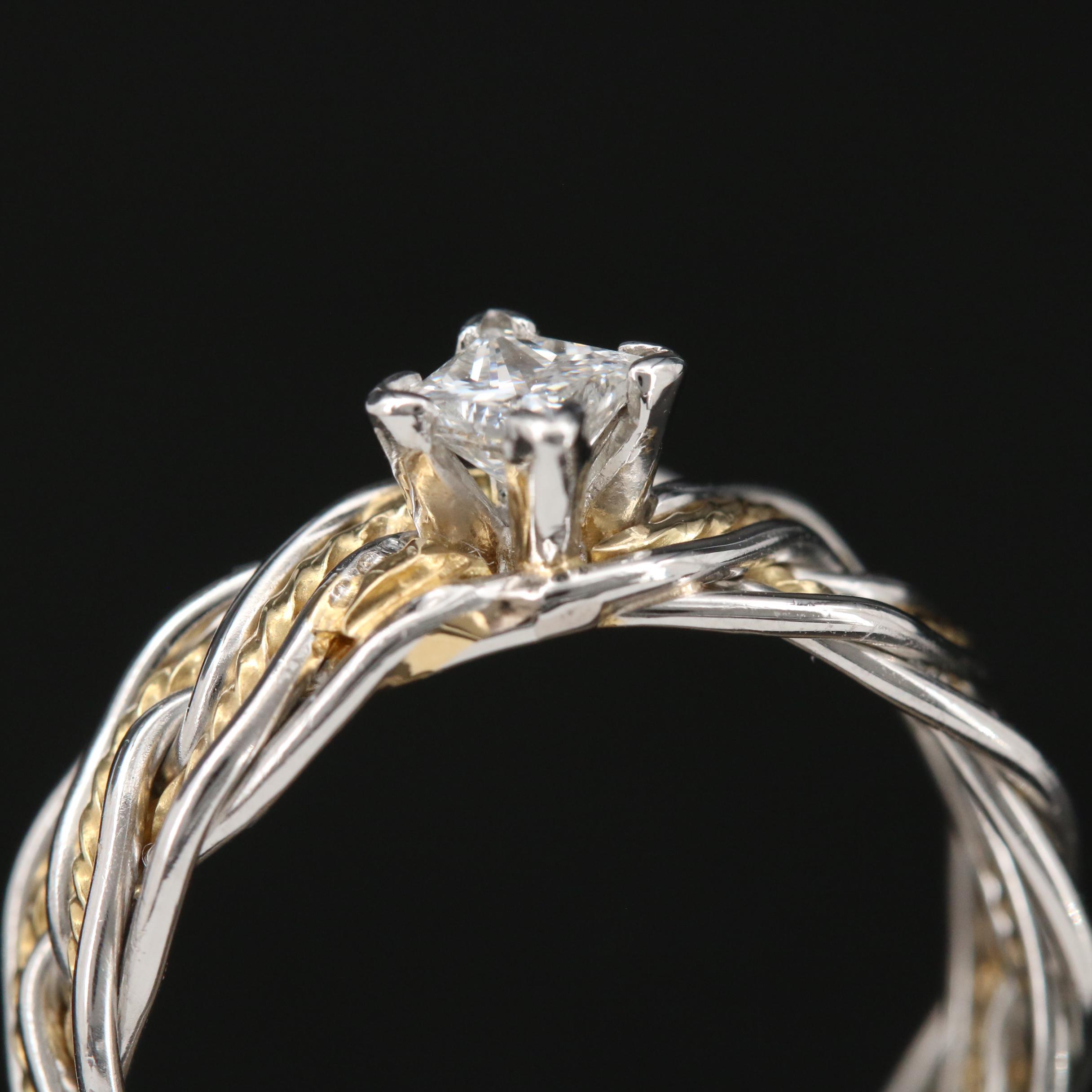 Platinum and 14K Yellow Gold 0.25 CT Diamond Solitaire Braided Ring