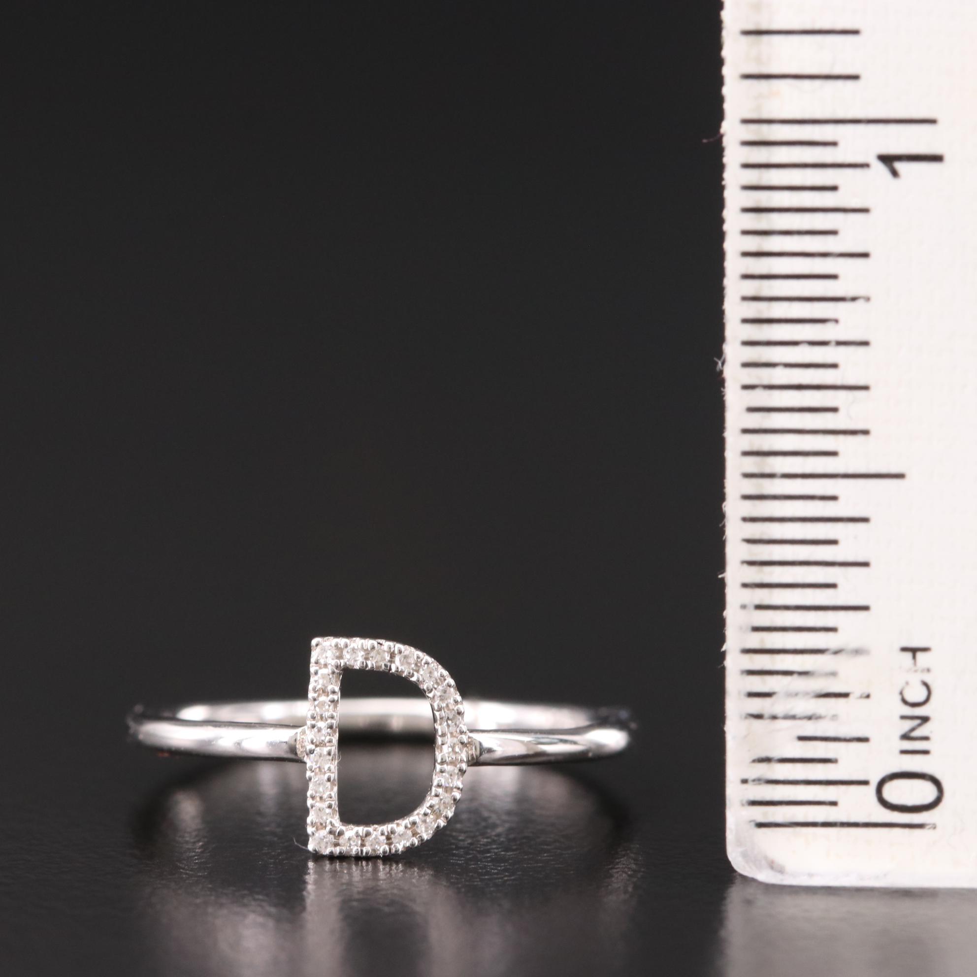 14K White Gold Diamond "D" Initial Ring