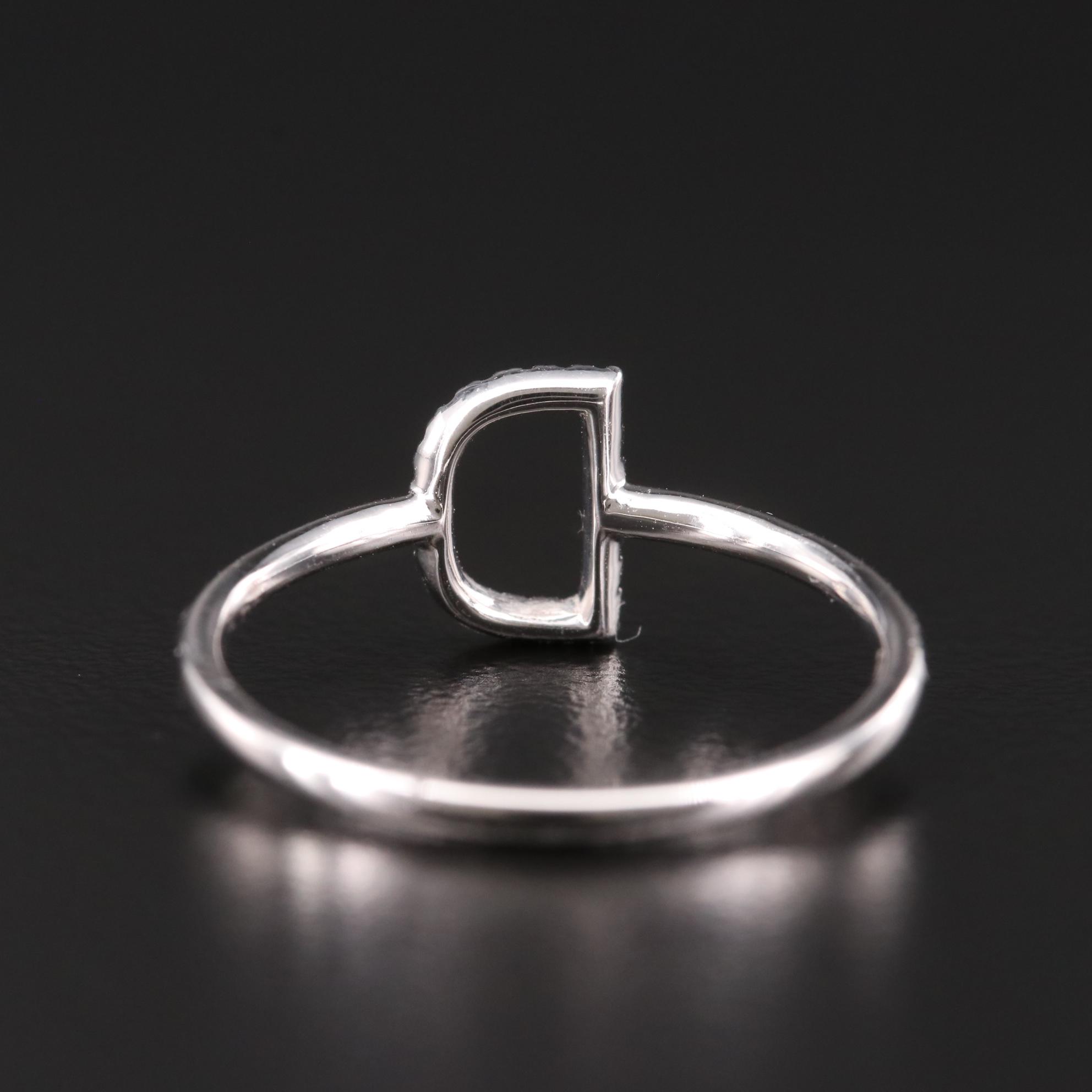 14K White Gold Diamond "D" Initial Ring