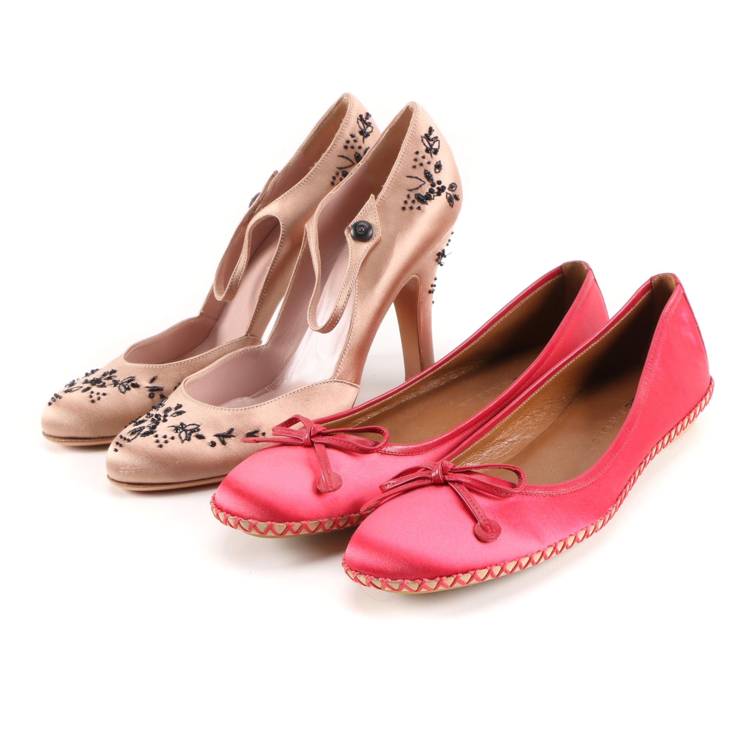 Prada Beaded Satin Heels and Marc Jacobs Satin Flats