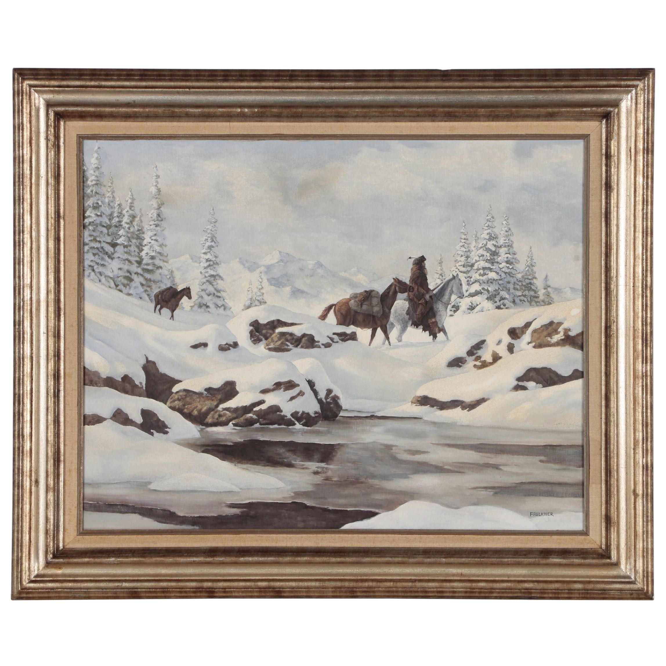 James E. Faulkner Oil Painting "Winter Trap Line"
