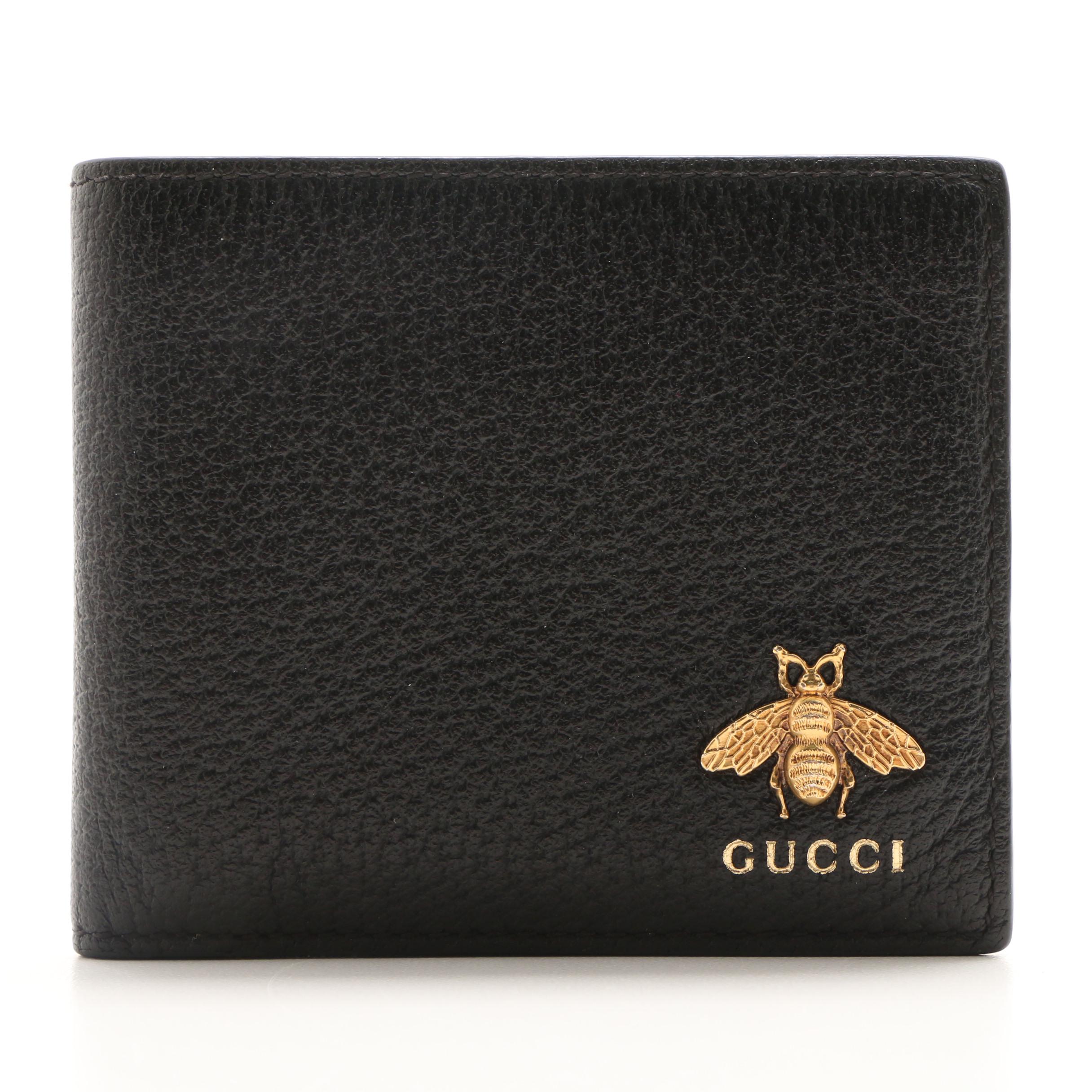 Gucci Animalier Black Leather Bee Bifold Wallet