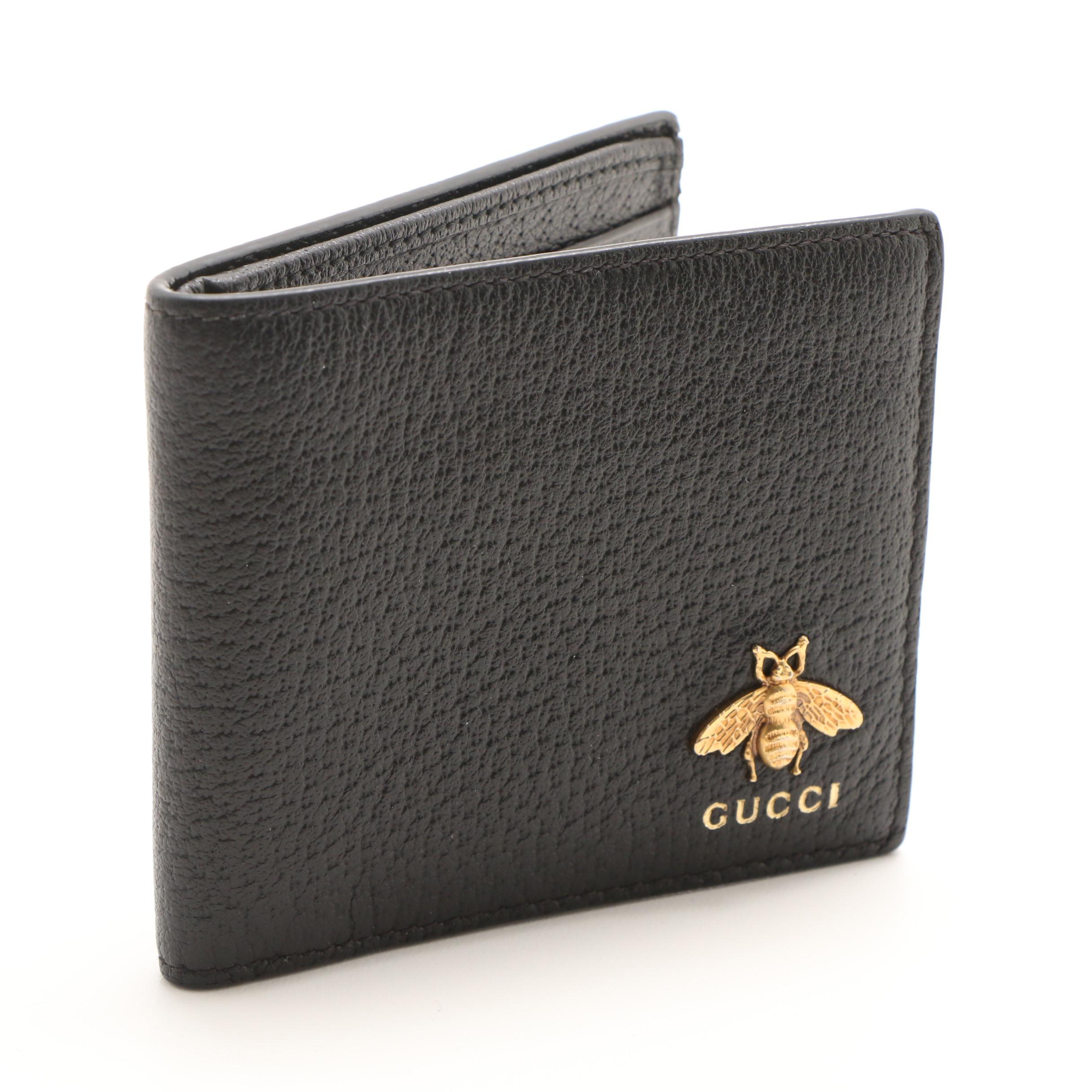 Gucci Animalier Black Leather Bee Bifold Wallet