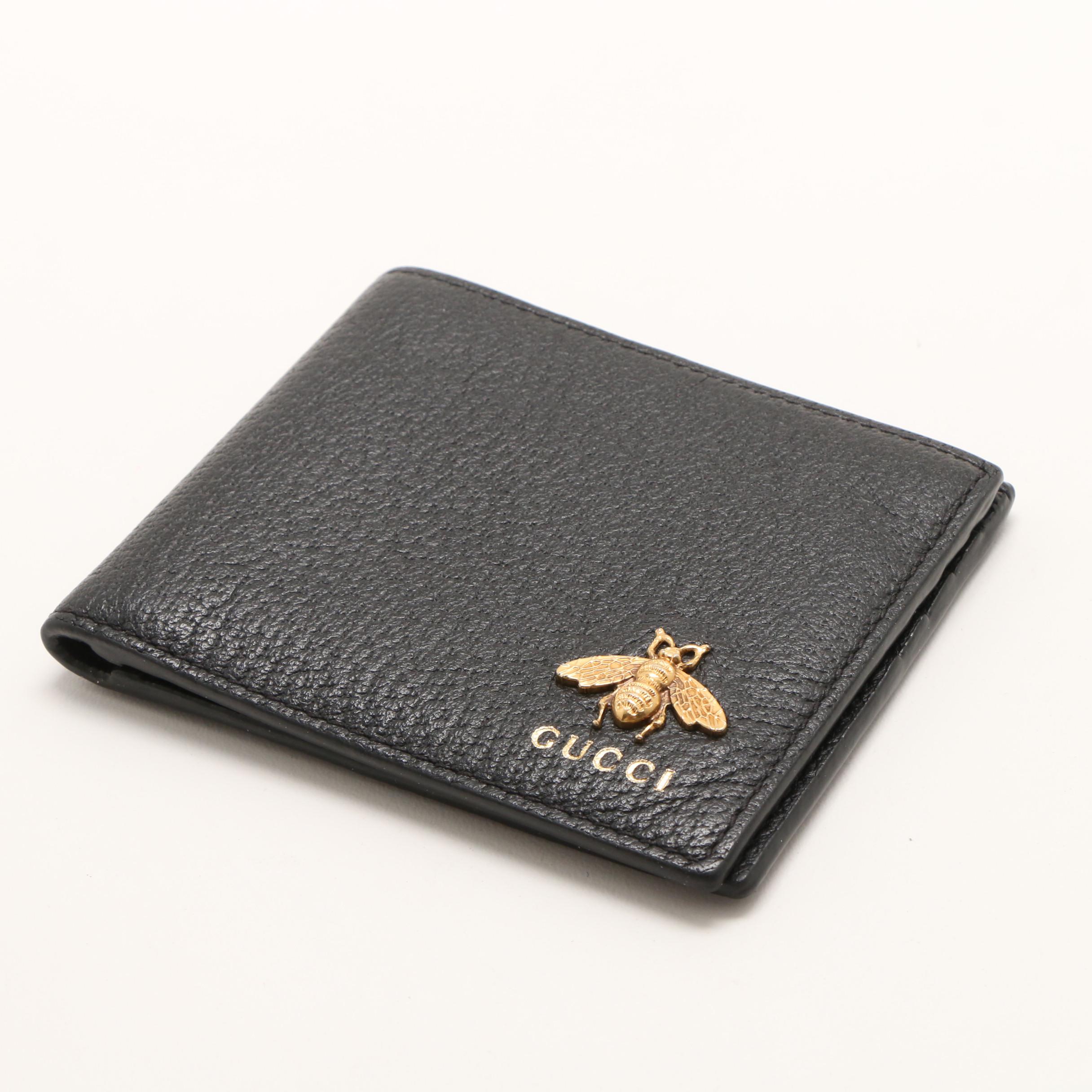 Gucci Animalier Black Leather Bee Bifold Wallet