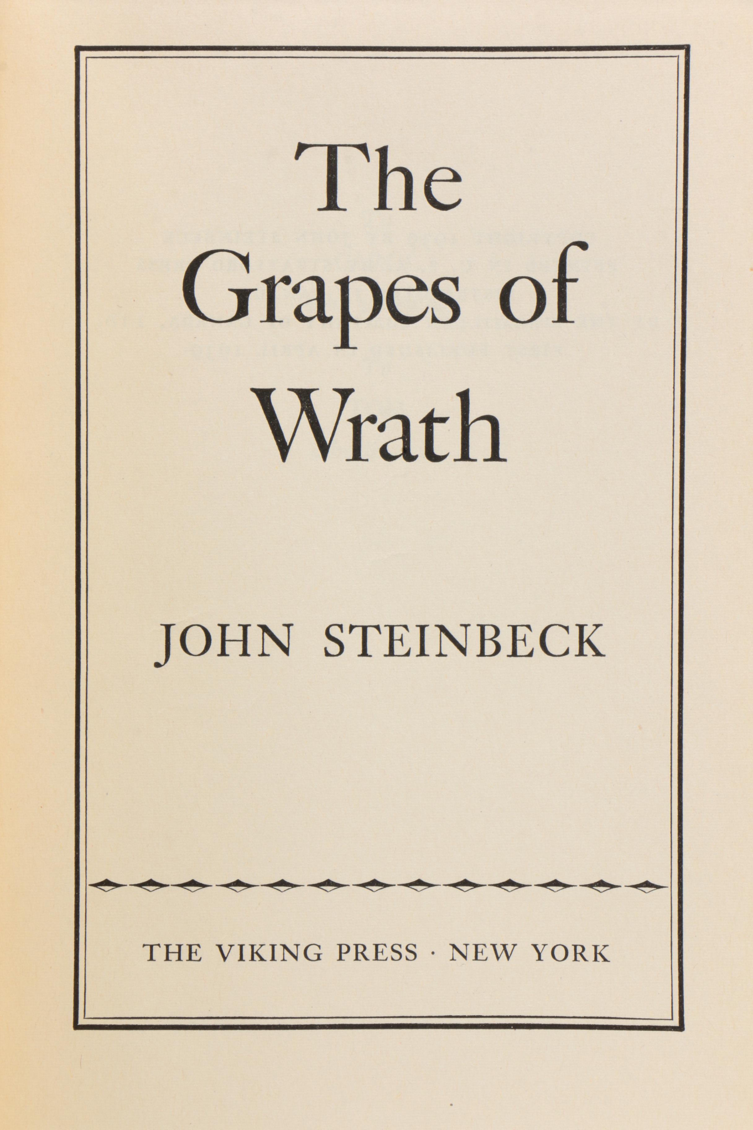 First Edition "The Grapes of Wrath" by Steinbeck with Facsimile Jacket, 1939