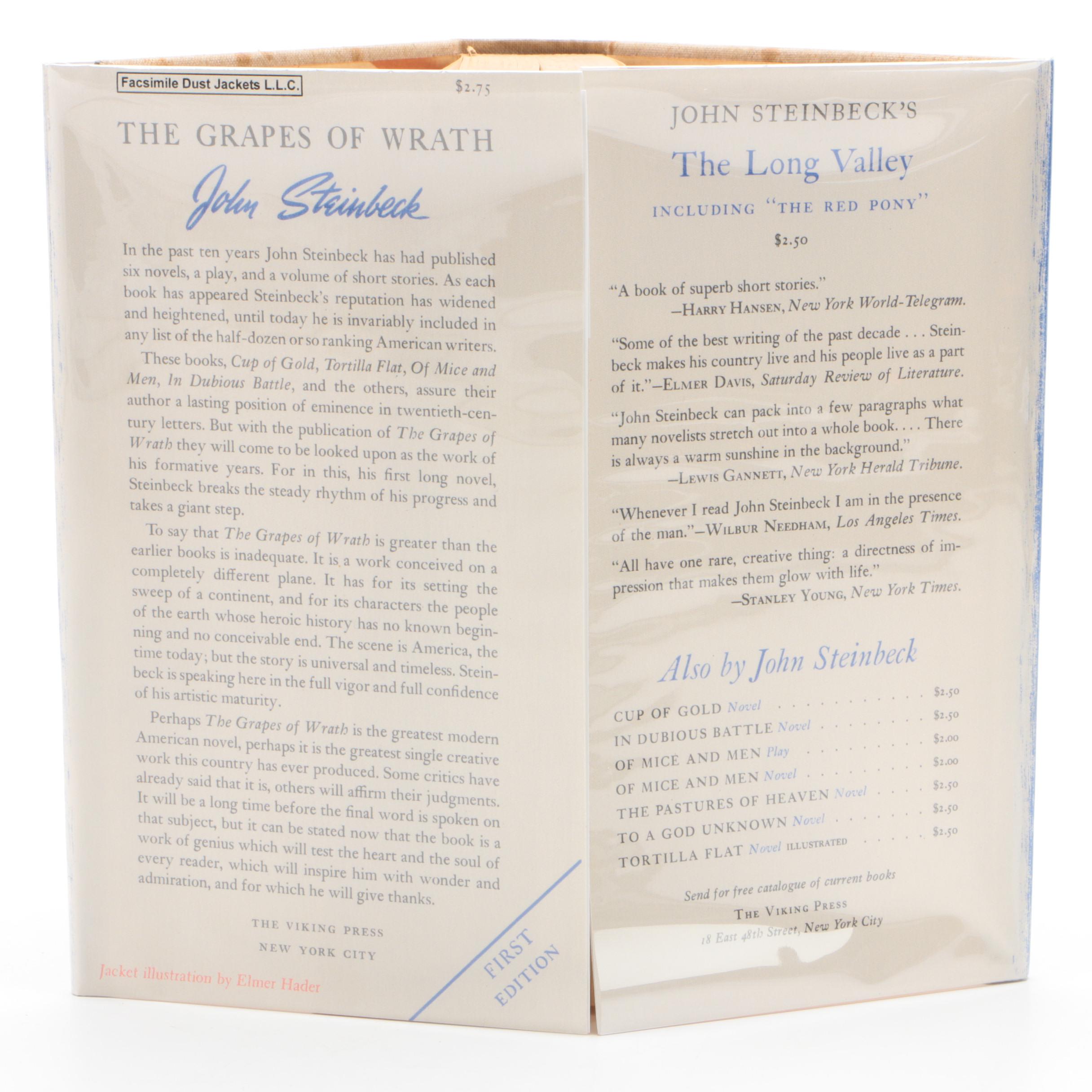 First Edition "The Grapes of Wrath" by Steinbeck with Facsimile Jacket, 1939